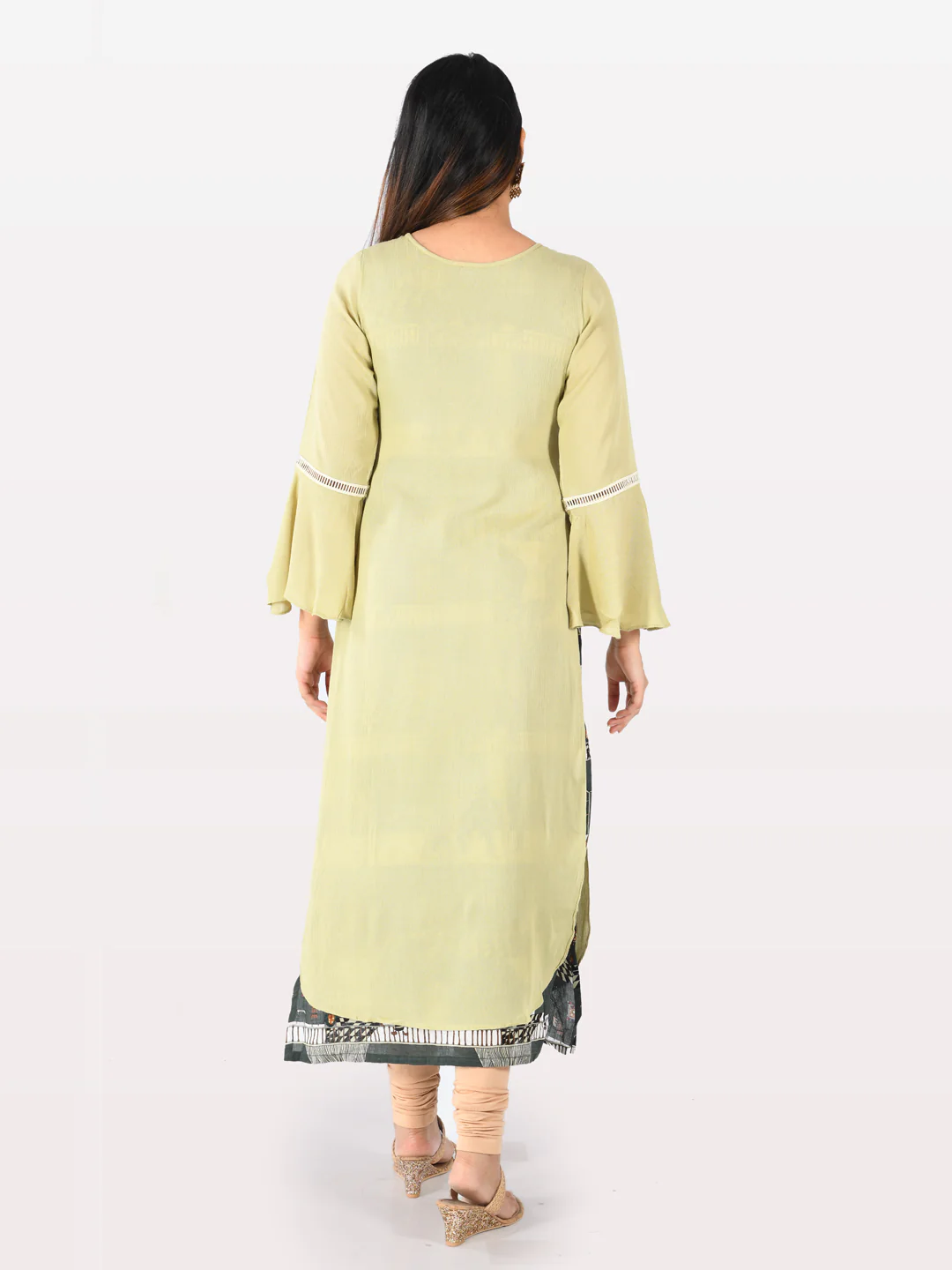 Neerus Women Pista Green Color Chiffon Fabric Double Shirt - Image 3