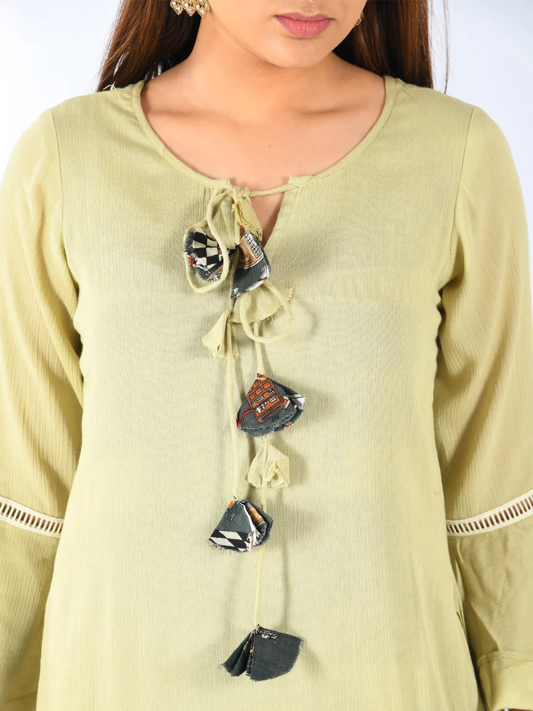 Neerus Women Pista Green Color Chiffon Fabric Double Shirt - Image 4