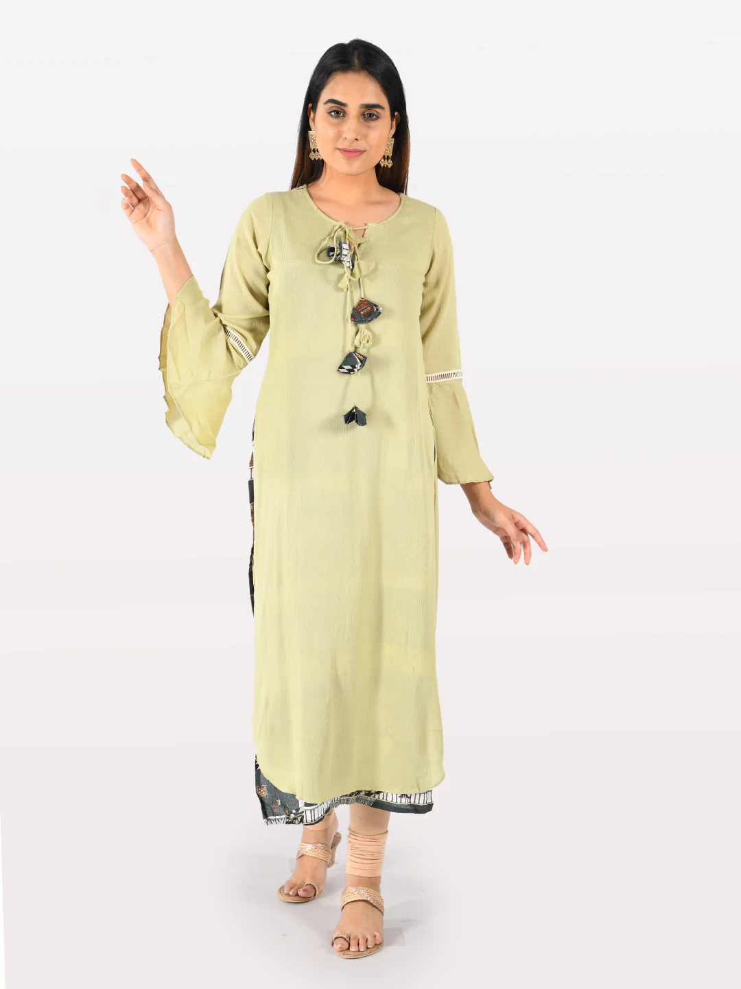 Neerus Women Pista Green Color Chiffon Fabric Double Shirt - Image 5