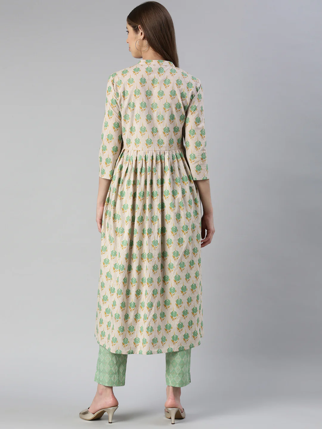 Neerus Women Pista Printed Calf Length Kurta And Trousers - Image 3