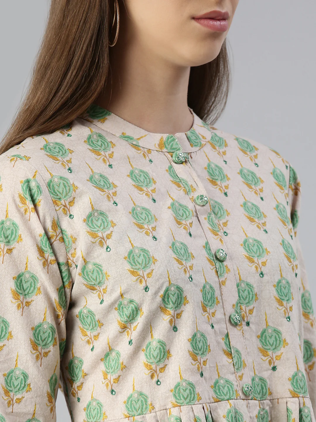 Neerus Women Pista Printed Calf Length Kurta And Trousers - Image 4