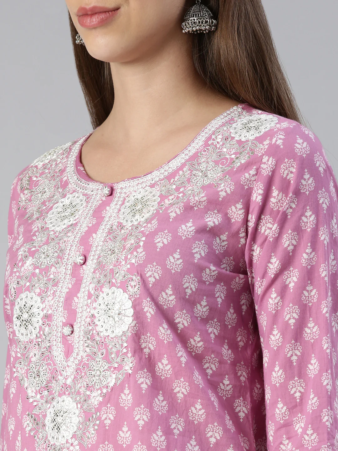 Neerus Women Purple Embroidered Calf Length Kurta And Trousers With Dupatta - Image 4