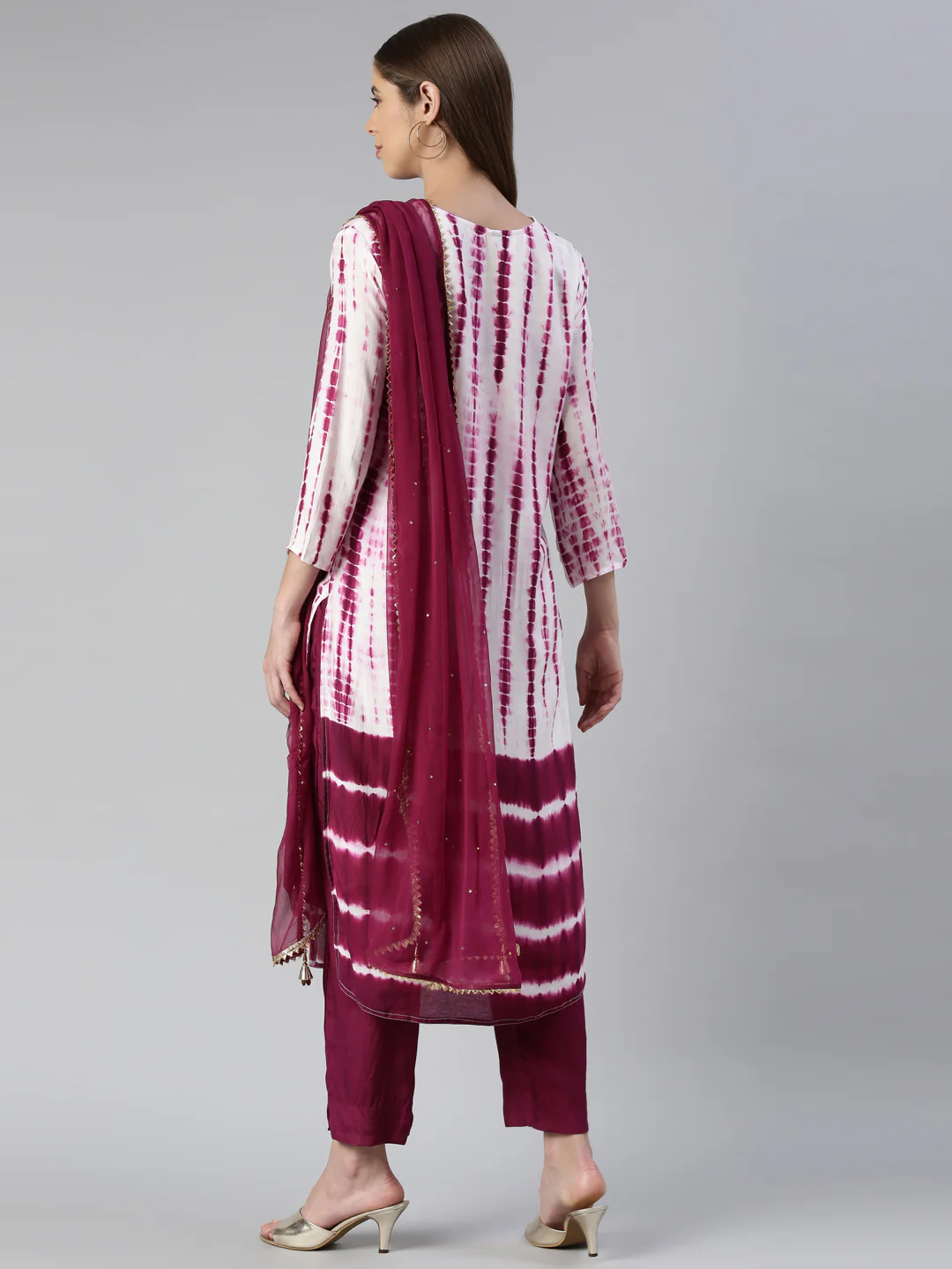 Neerus Women Purple Printed Calf Length Kurta And Trousers With Dupatta - Image 3