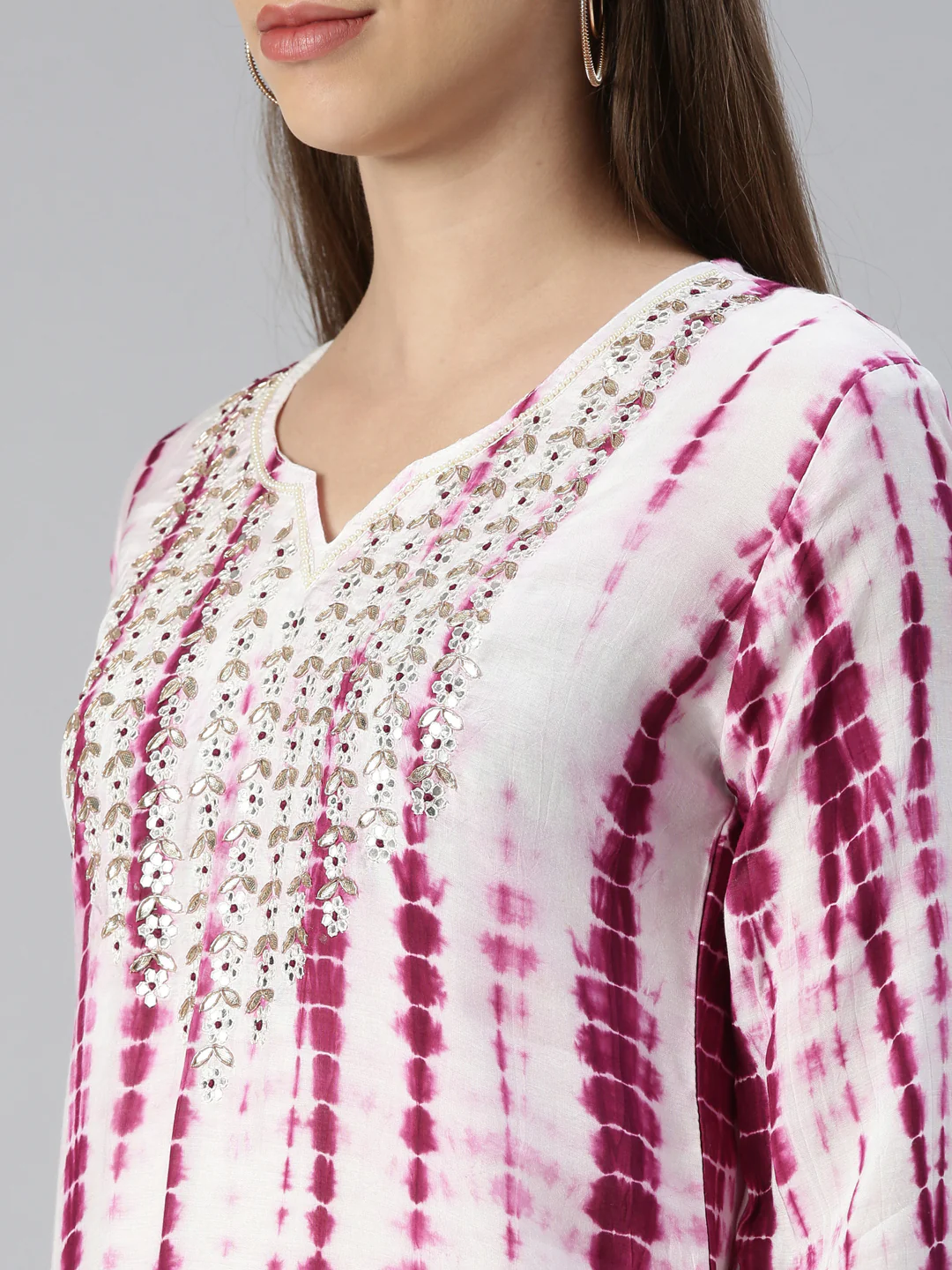 Neerus Women Purple Printed Calf Length Kurta And Trousers With Dupatta - Image 4