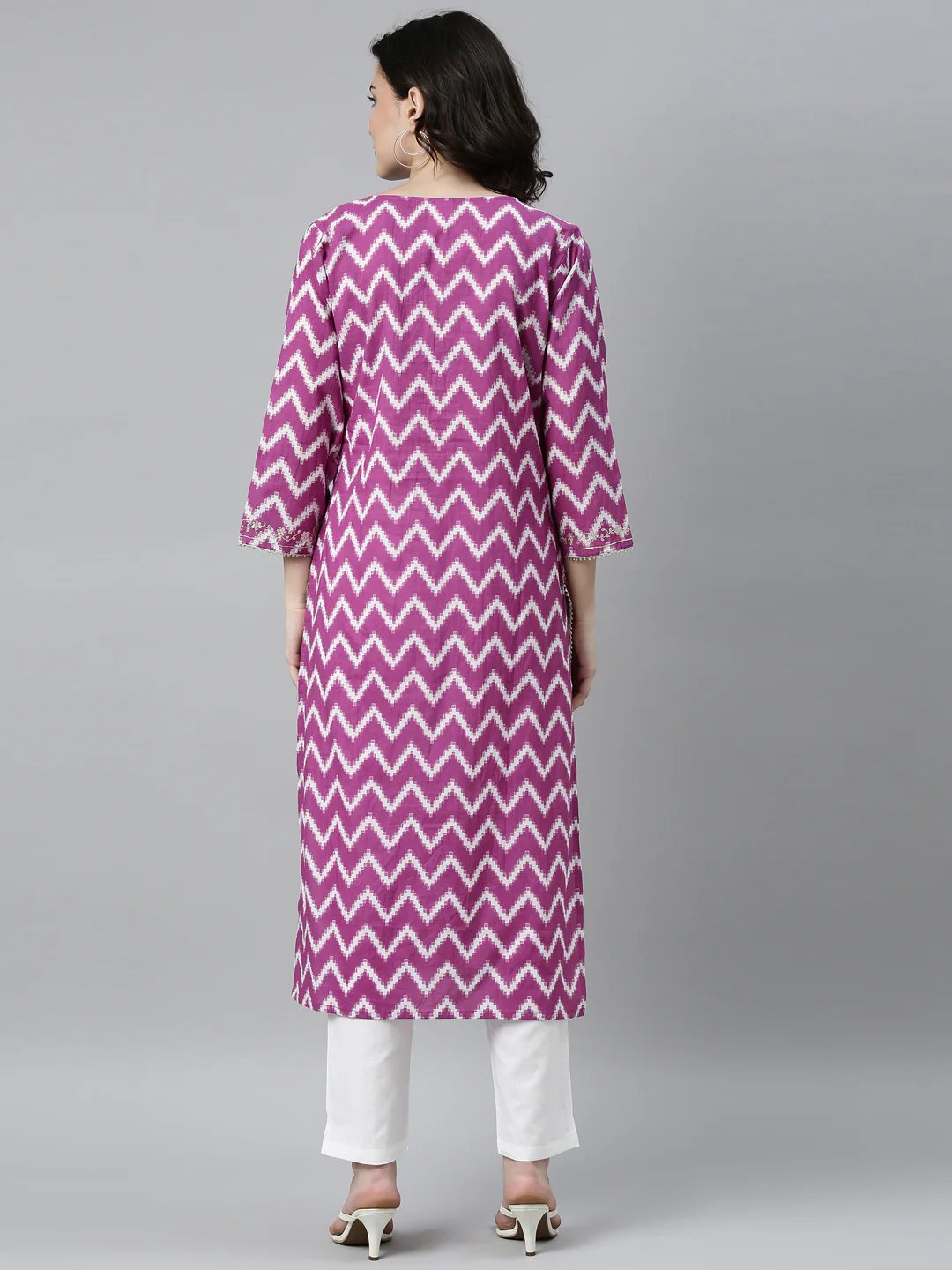 Neerus Women Purple Printed Thread Work Kurta with Trousers - Image 3