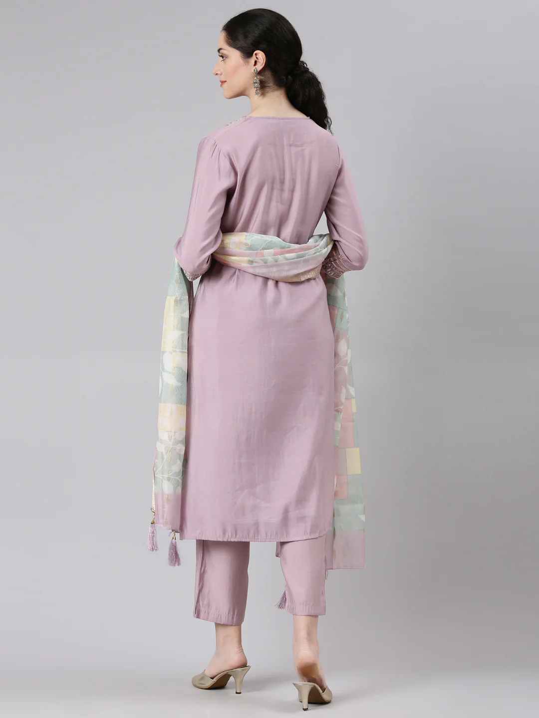 Neerus Women Purple Straight Kurta and Trousers With Dupatta - Image 3
