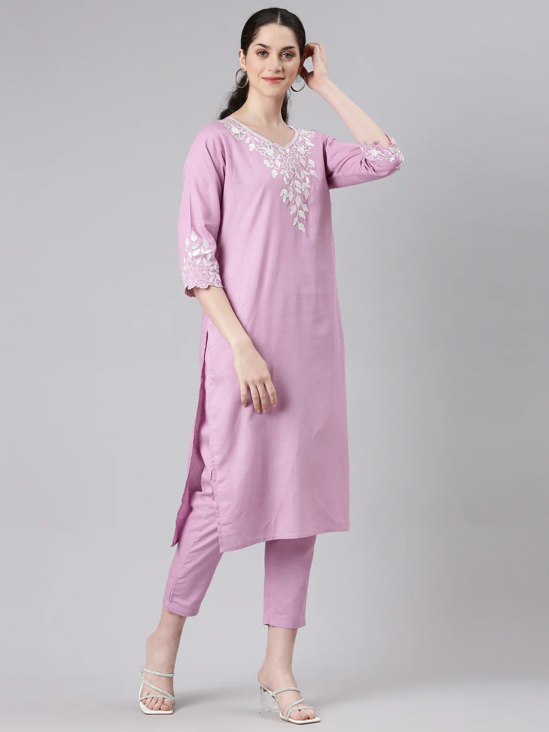 Neerus Women Purple Straight Kurta and Trousers With Dupatta - Image 2