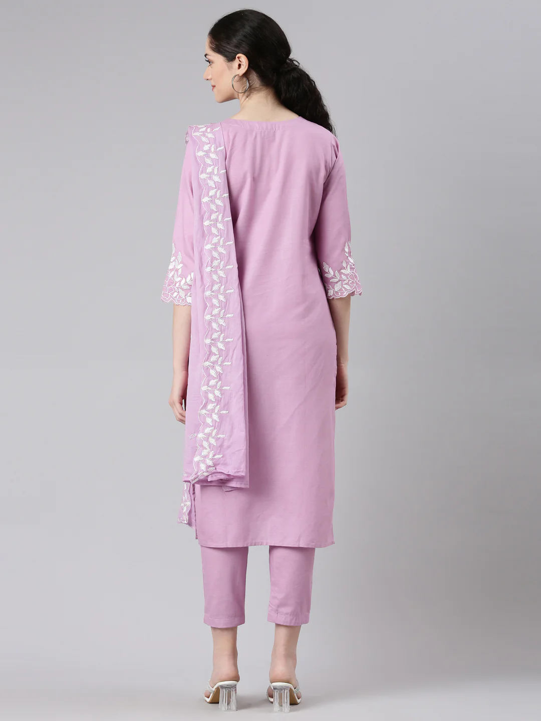 Neerus Women Purple Straight Kurta and Trousers With Dupatta - Image 3