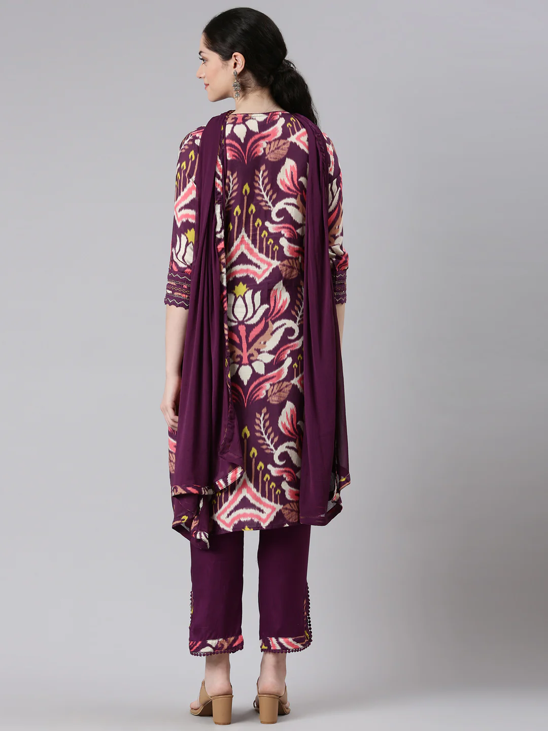 Neerus Women Purple Straight Kurta and Trousers With Dupatta - Image 3