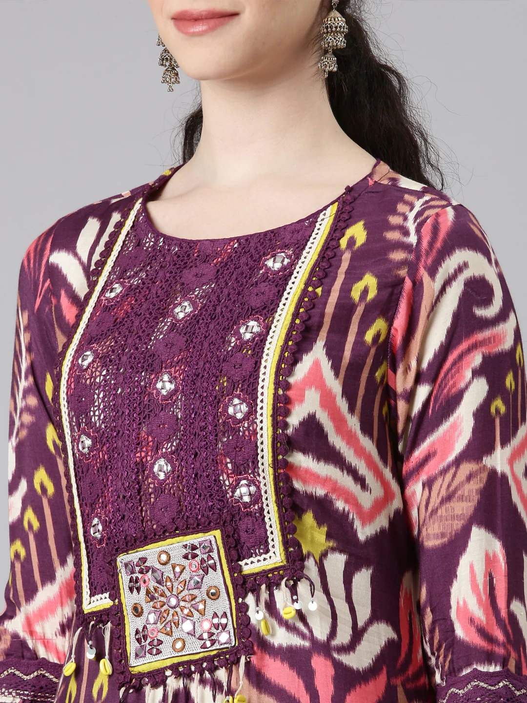 Neerus Women Purple Straight Kurta and Trousers With Dupatta - Image 4