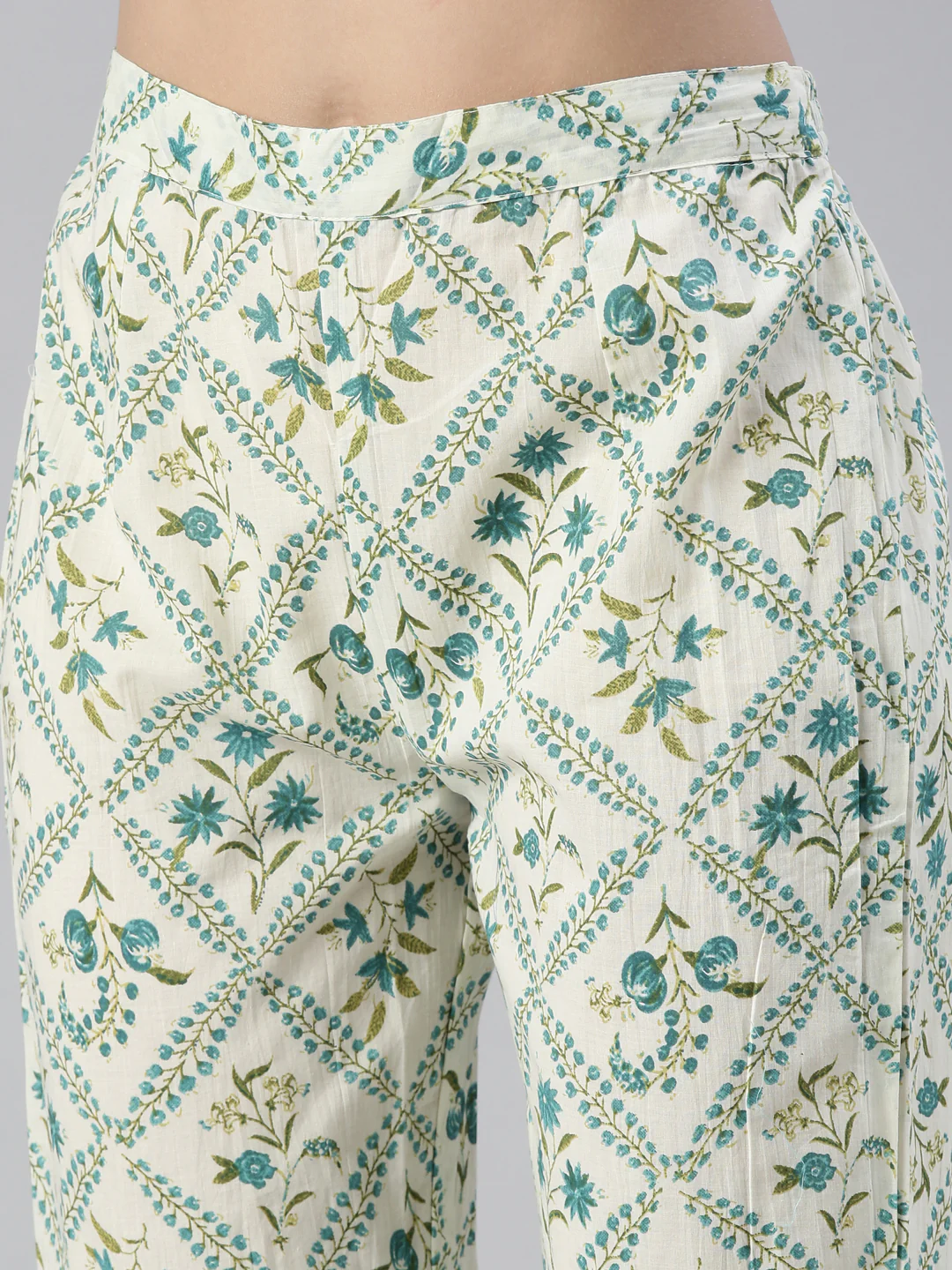 Neerus Women Rama Printed Calf Length Kurta And Trousers With Dupatta - Image 6