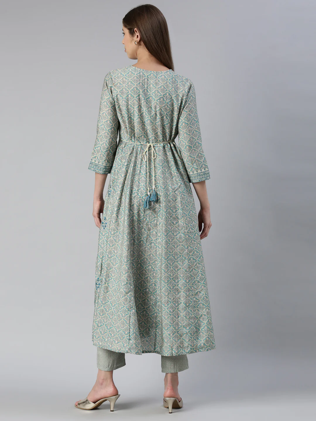 Neerus Women Rama Yoke Design Calf Length Kurta And Trousers - Image 3