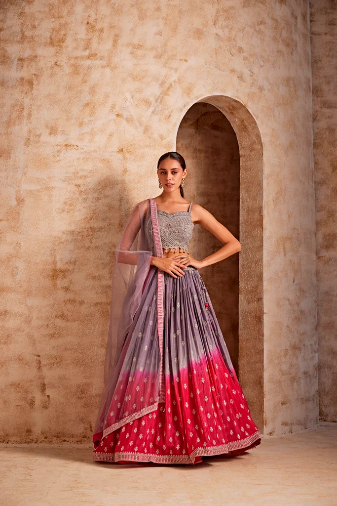 Neerus Women Rani Color Crepe Fabric Ghagra Set