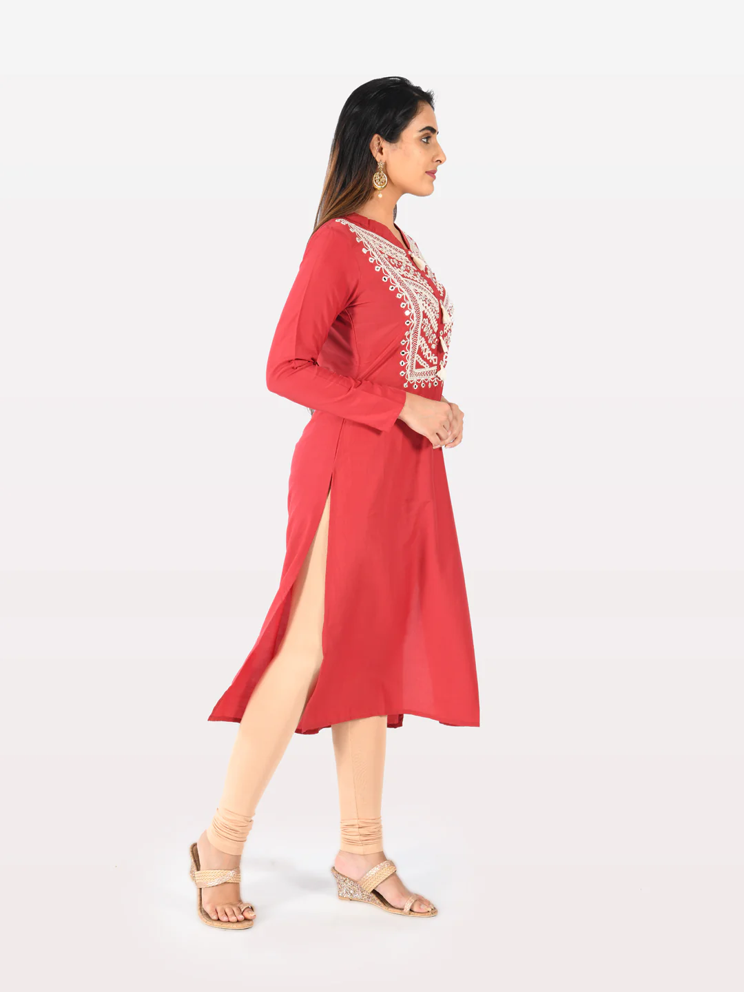 Neerus Women Red Color Muslin Fabric Tunic - Image 2