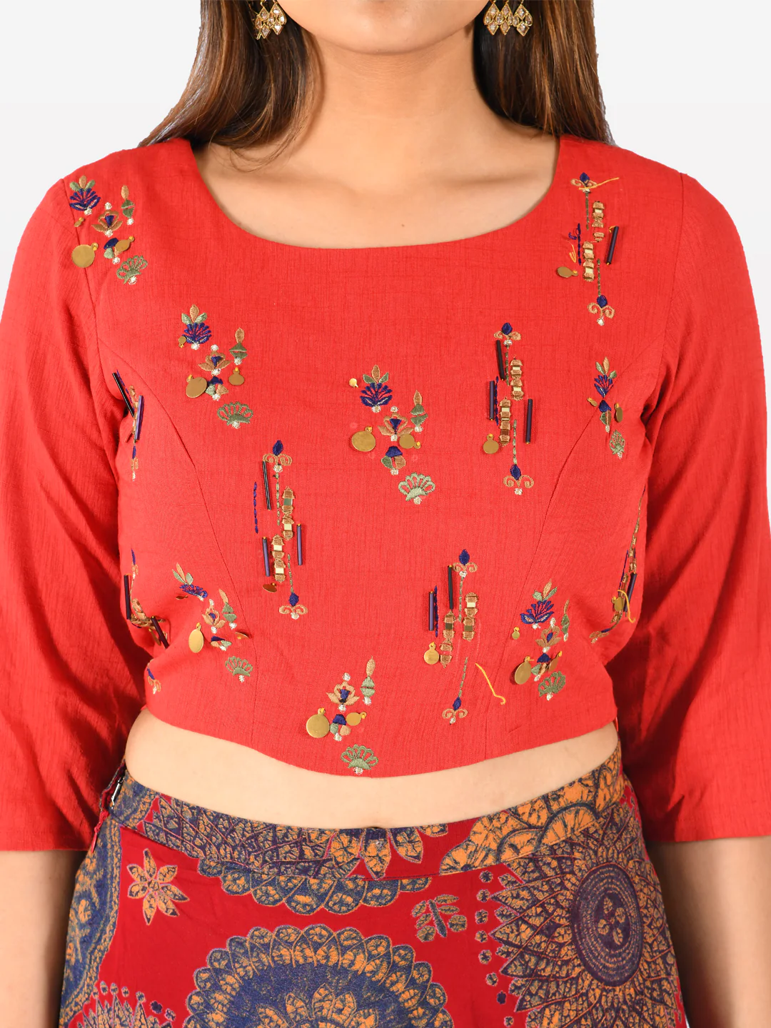 Neerus Women Red Color Rayon Fabric Croptop-Skirt - Image 3