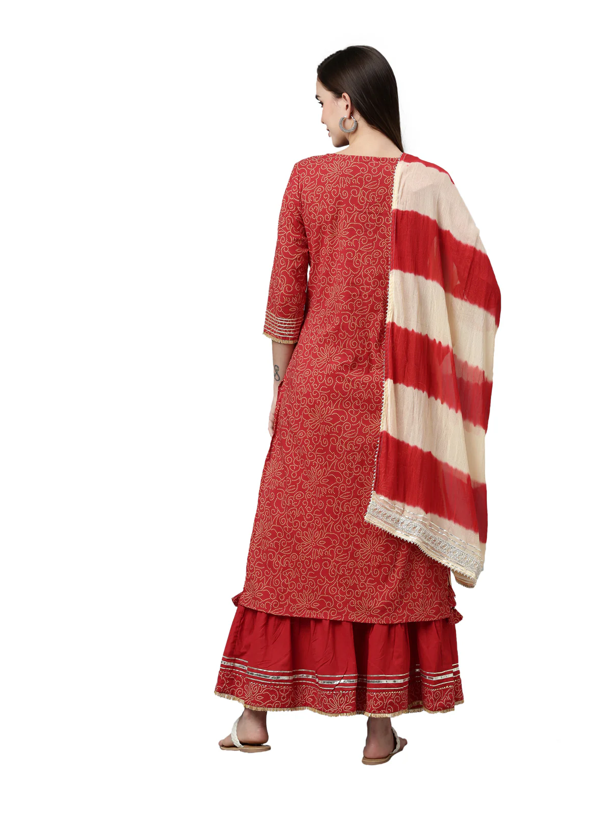 Neerus Women Red Ethnic Motifs Dyed Straight Kurta with Skirt and Dupatta - Image 4