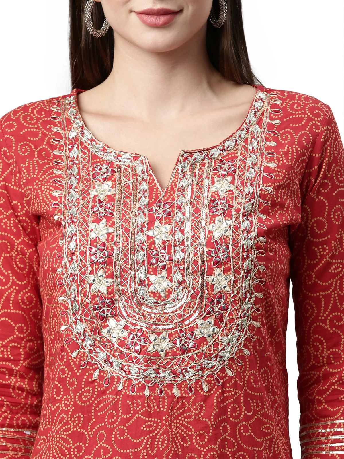 Neerus Women Red Ethnic Motifs Dyed Straight Kurta with Skirt and Dupatta - Image 5