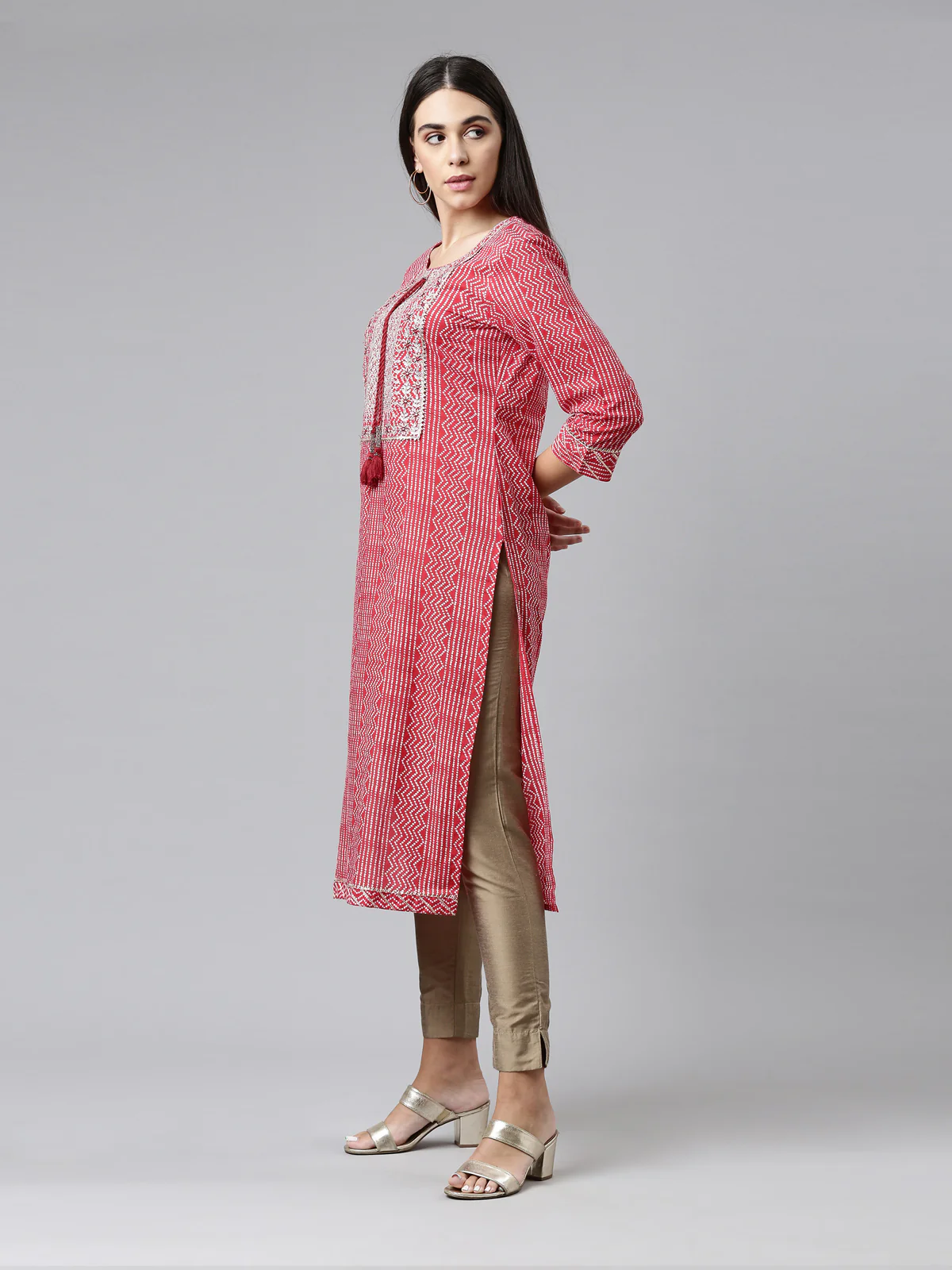 Neerus Women Red Ethnic Motifs Printed Cotton Kurta - Image 2