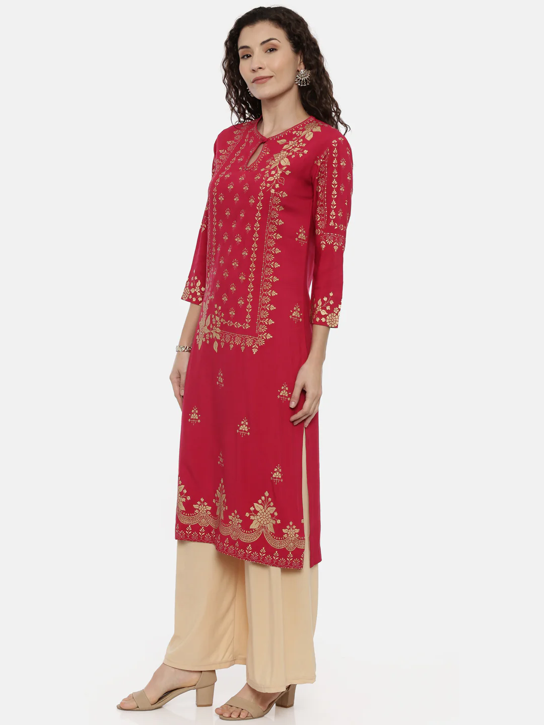 Neerus Women Red Ethnic Motifs Printed Keyhole Neck Kurta - Image 2