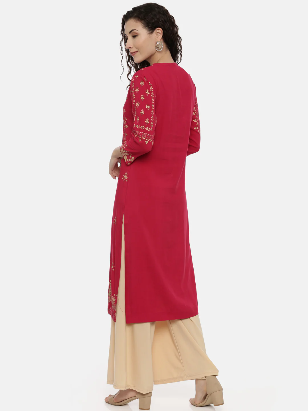 Neerus Women Red Ethnic Motifs Printed Keyhole Neck Kurta - Image 3