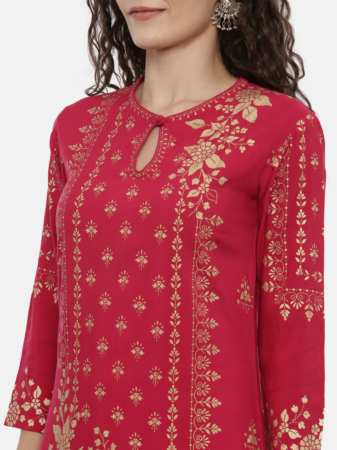 Neerus Women Red Ethnic Motifs Printed Keyhole Neck Kurta - Image 4