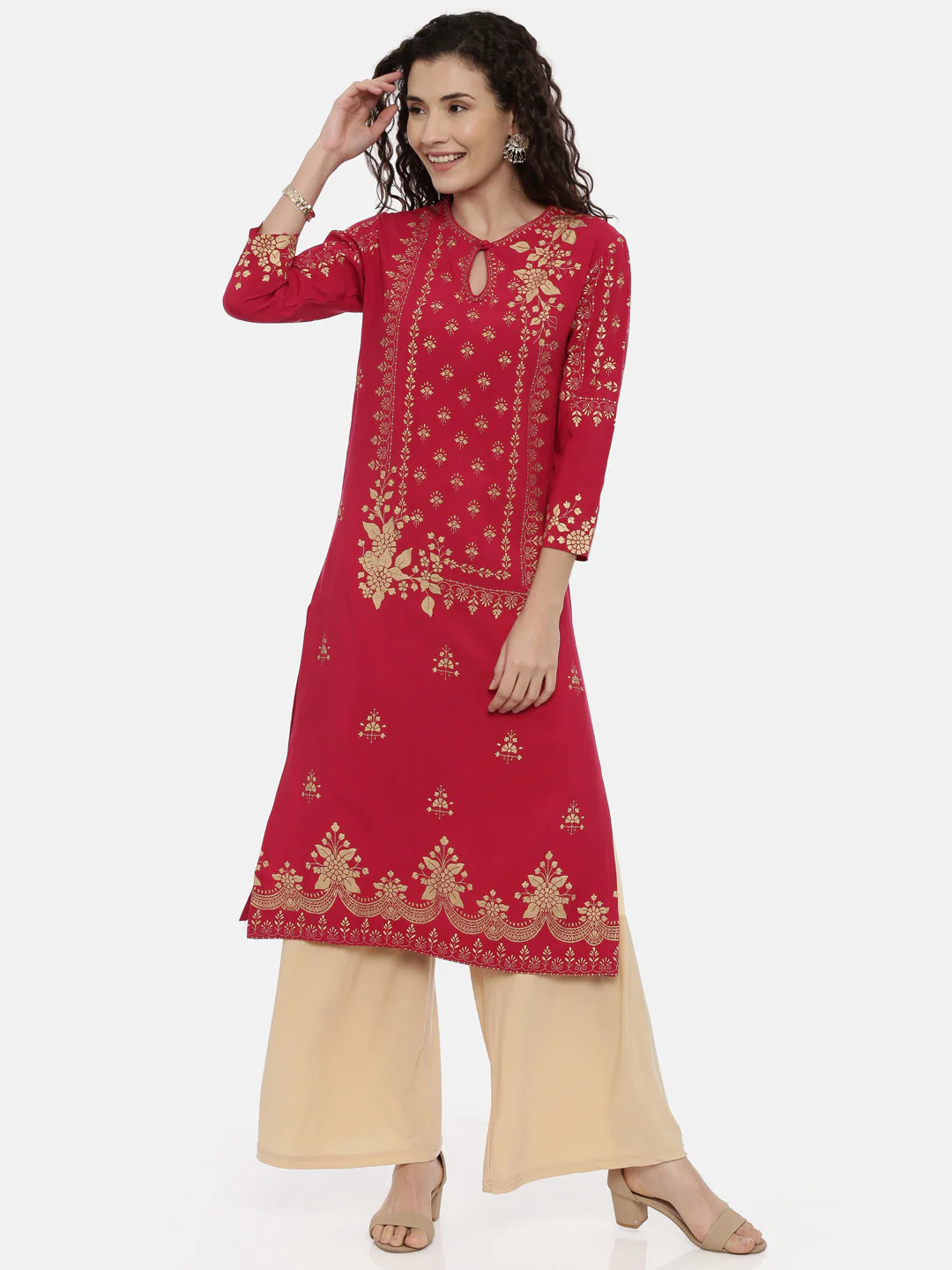 Neerus Women Red Ethnic Motifs Printed Keyhole Neck Kurta - Image 5