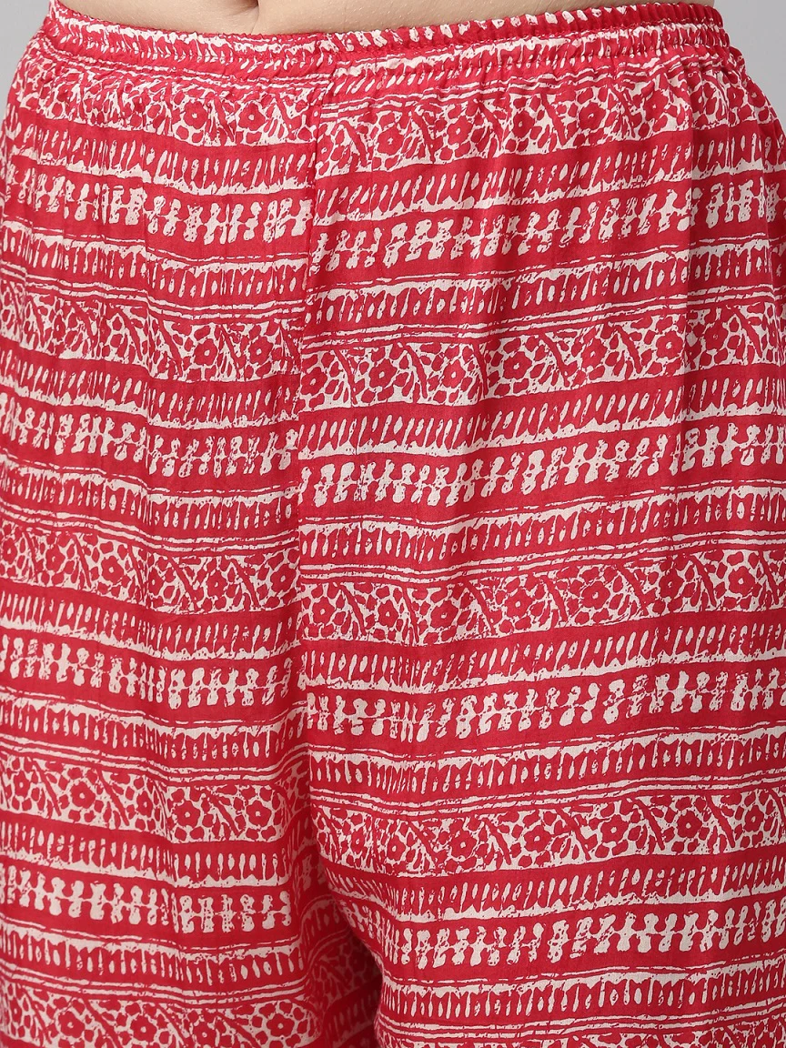 Neerus Women Red Ethnic Motifs Printed Regular Zardozi Kurta with Trousers - Image 6