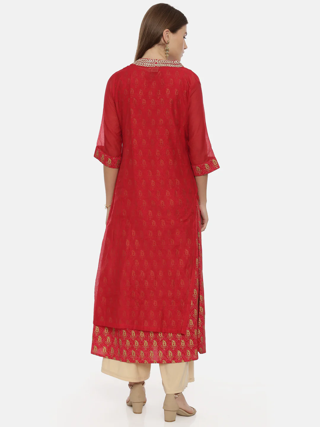 Neerus Women Red Gold-Toned Printed Straight Kurta - Image 5