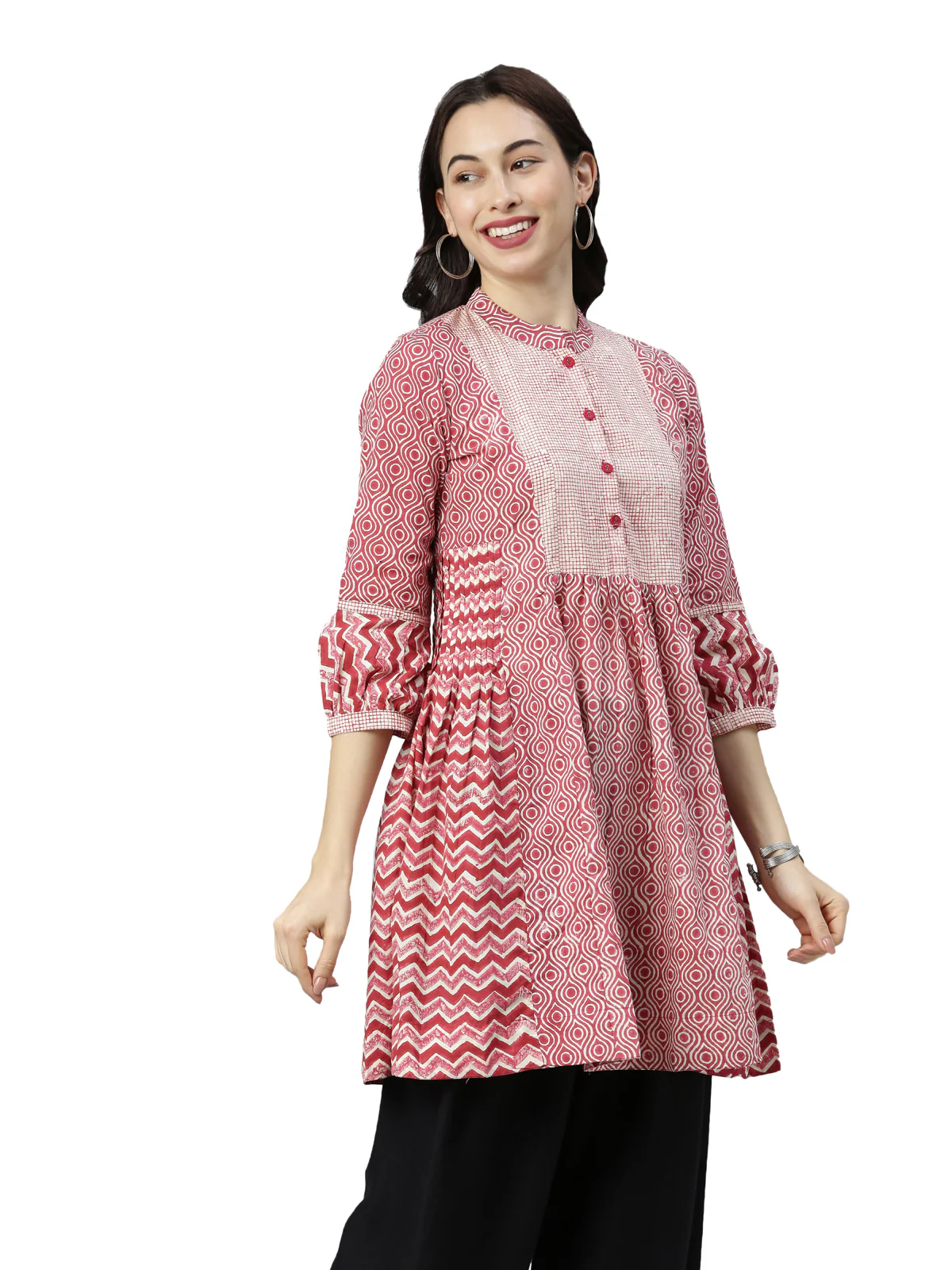 Neerus Women Red Printed A-Line Kurta - Image 3