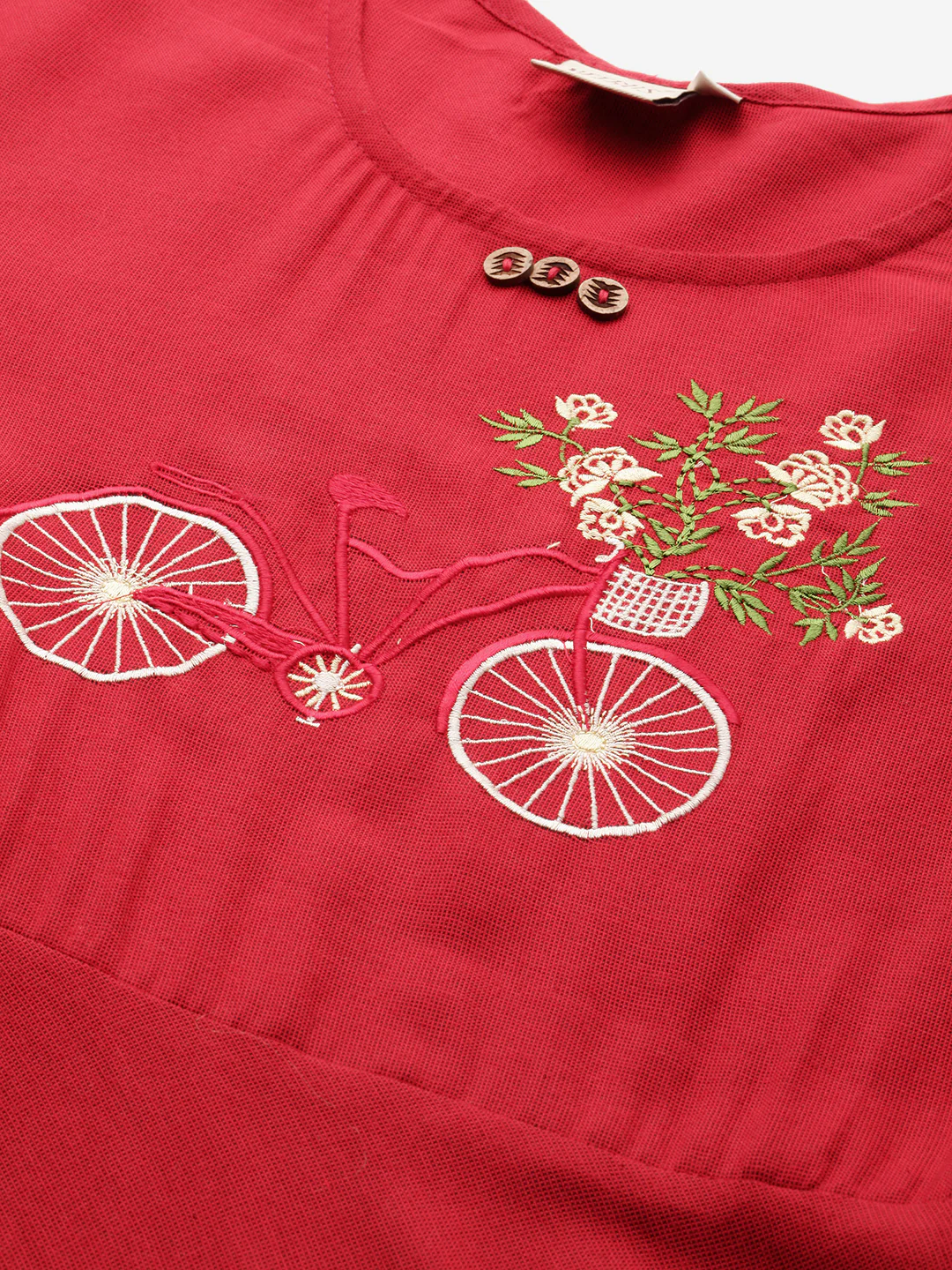 Neerus Women Red Quirky Yoke Design A-Line Kurta - Image 2