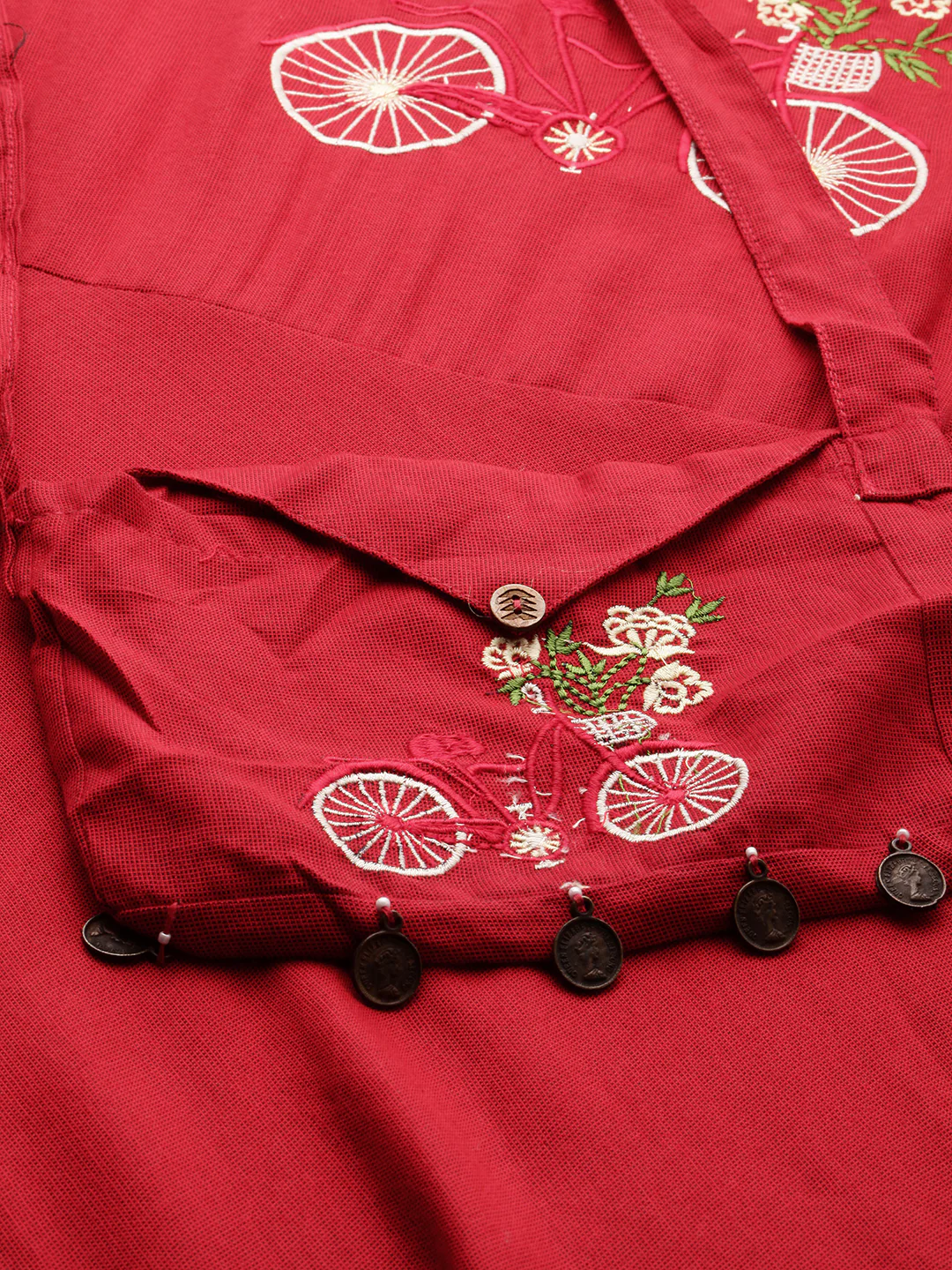 Neerus Women Red Quirky Yoke Design A-Line Kurta - Image 3