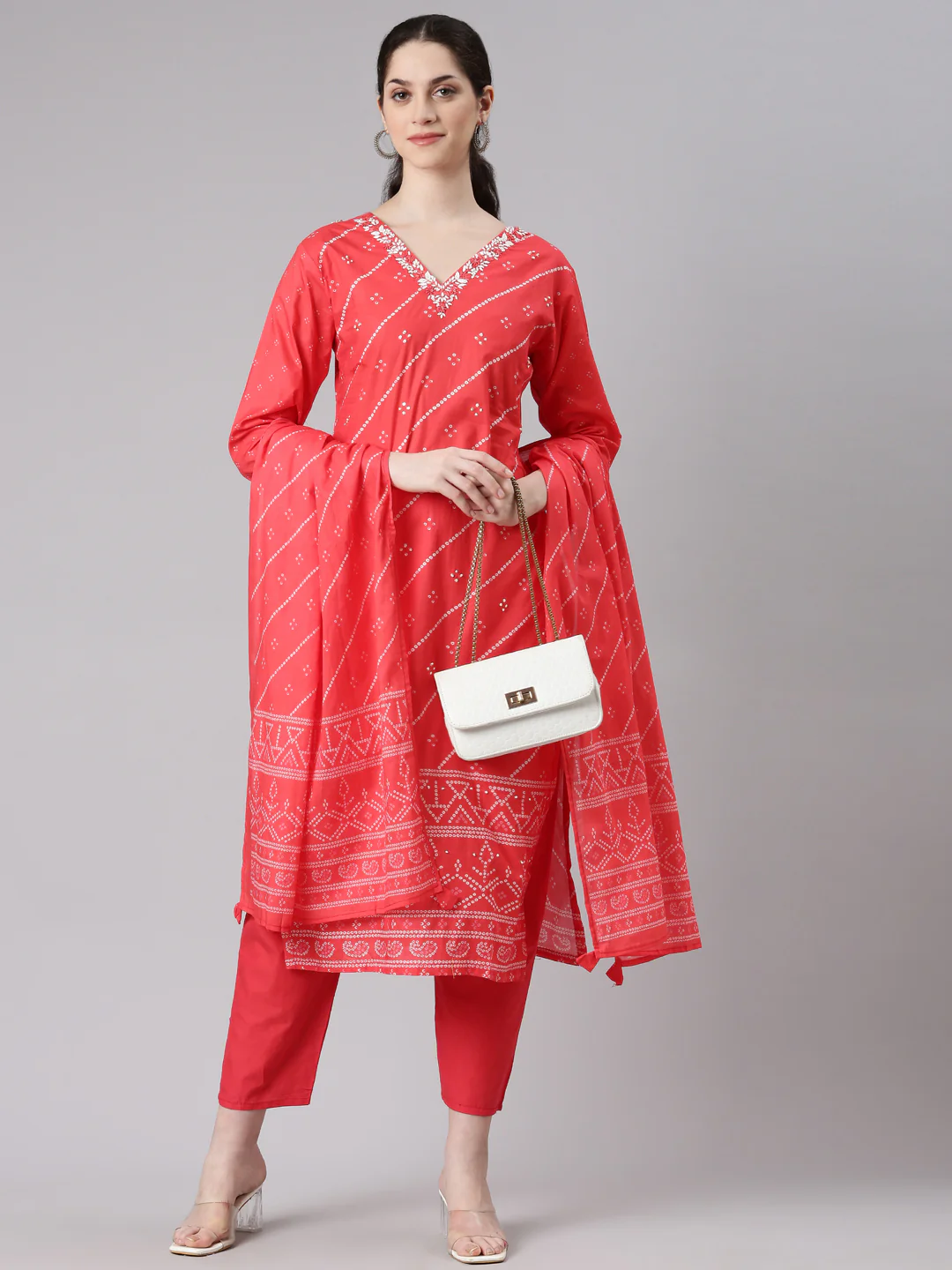 Neerus Women Red Straight Kurta and Trousers With Dupatta - Image 5