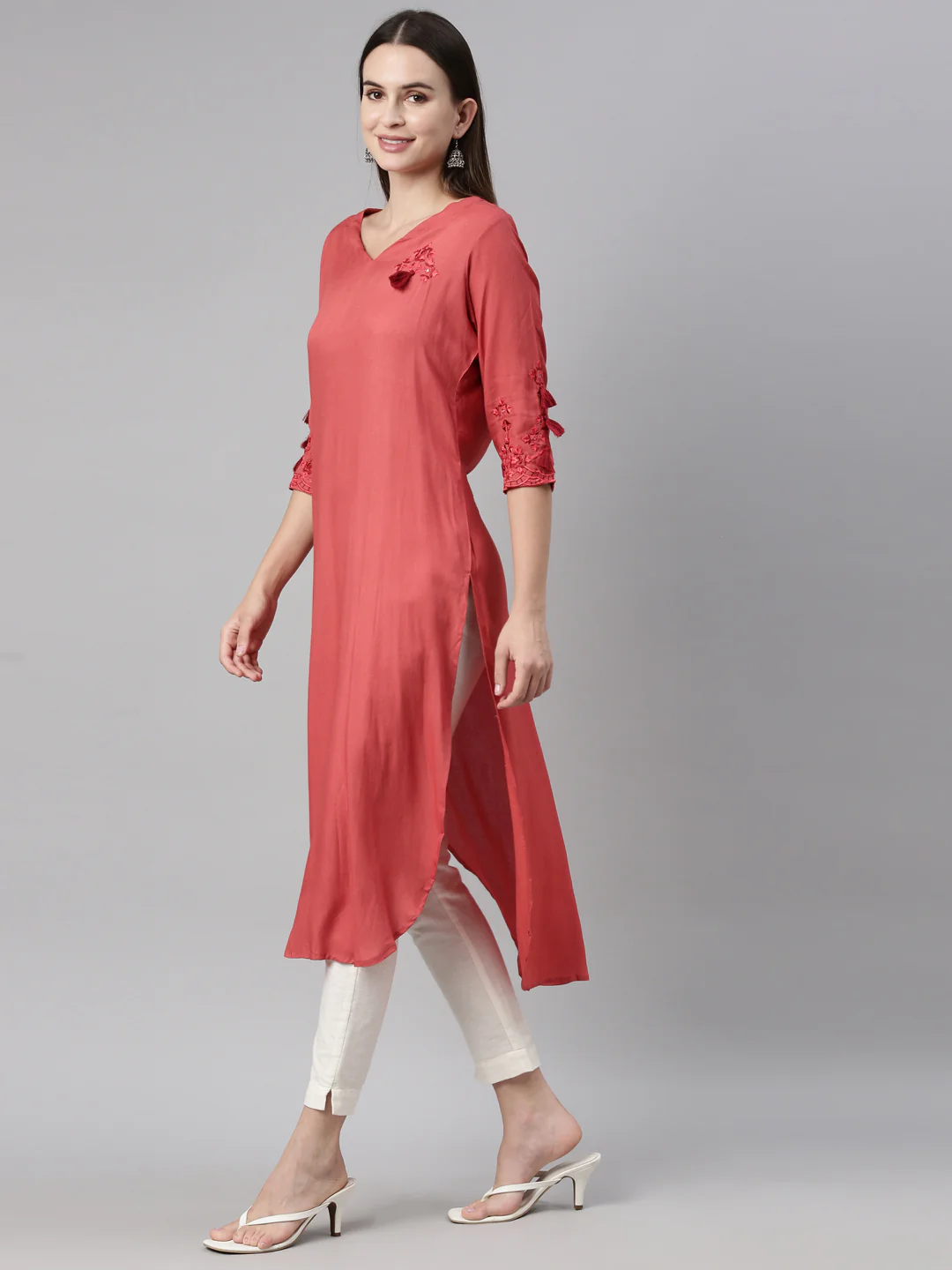 Neerus Women Red Thread Work Kurta - Image 6