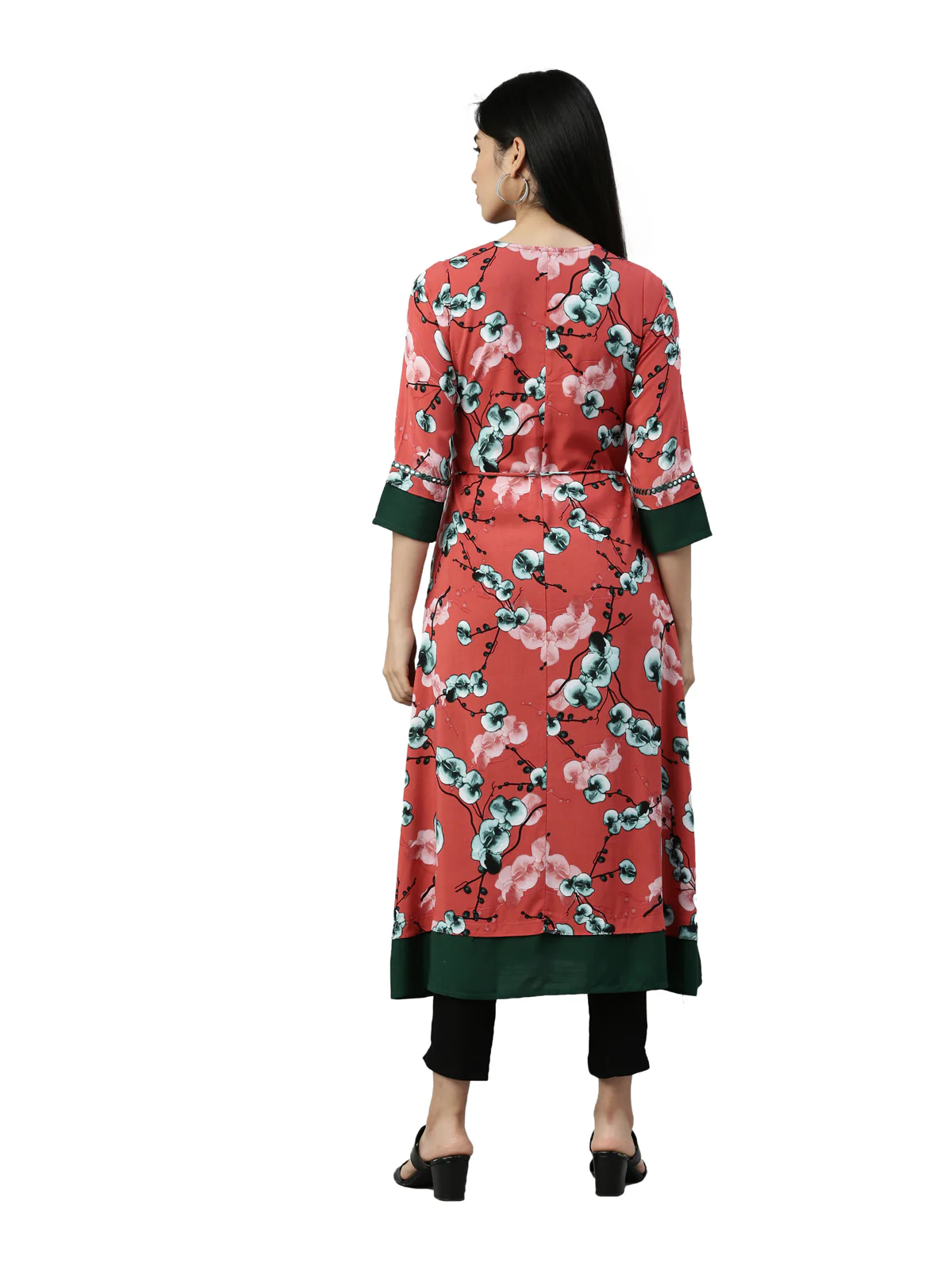 Neerus Women Rust Floral Printed Anarkali Kurta - Image 3