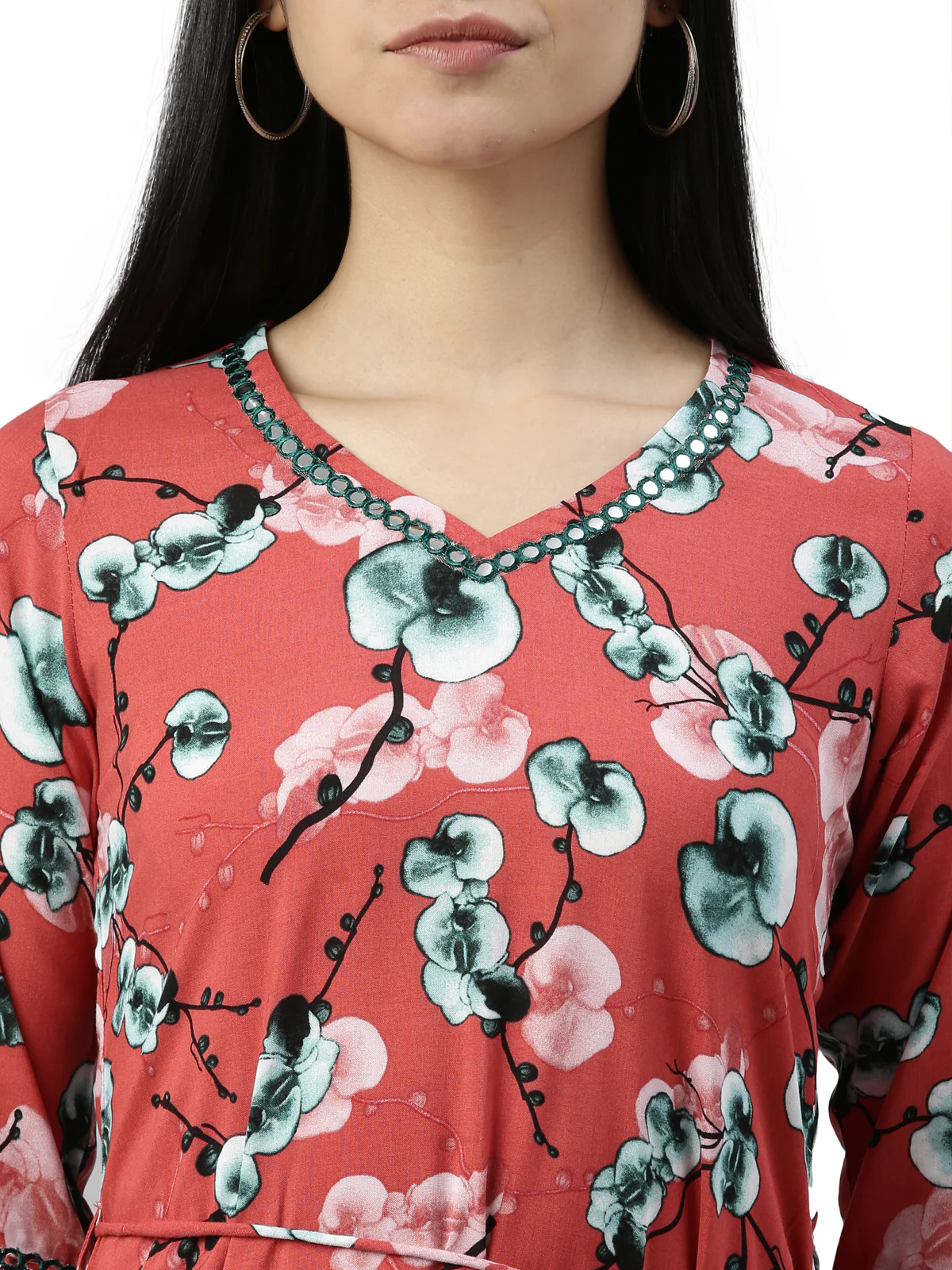 Neerus Women Rust Floral Printed Anarkali Kurta - Image 4