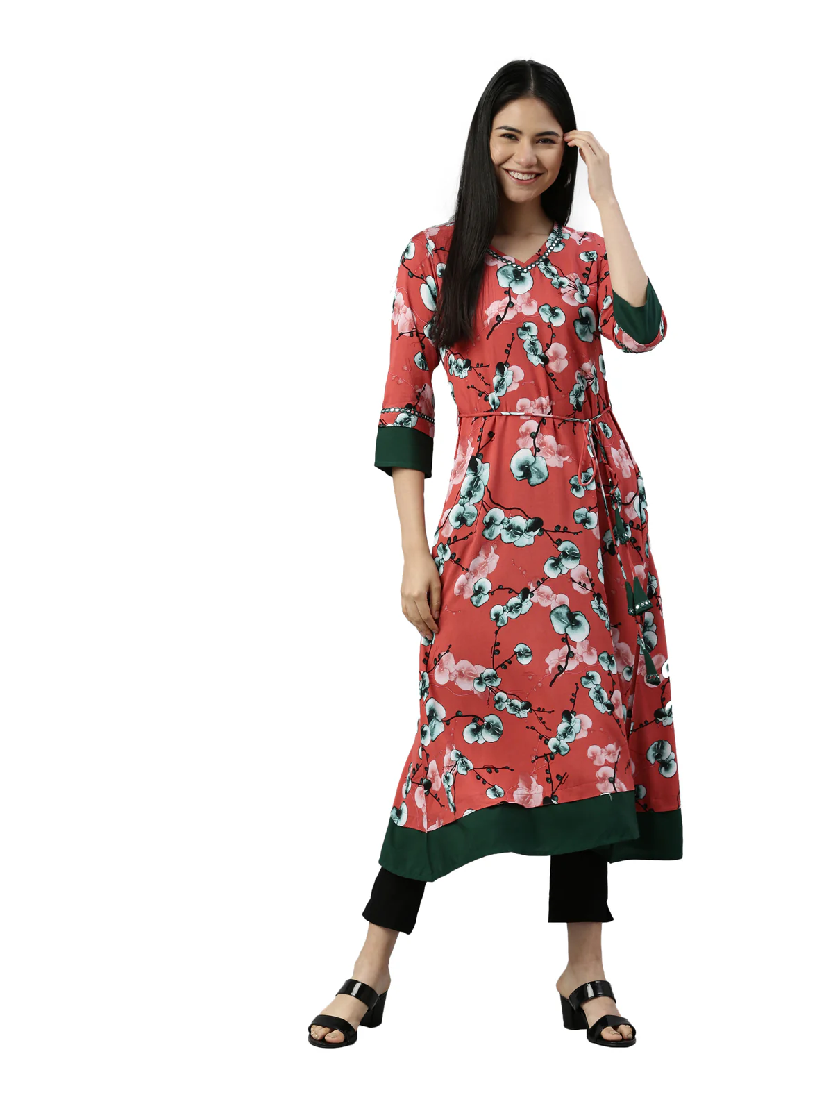 Neerus Women Rust Floral Printed Anarkali Kurta - Image 5
