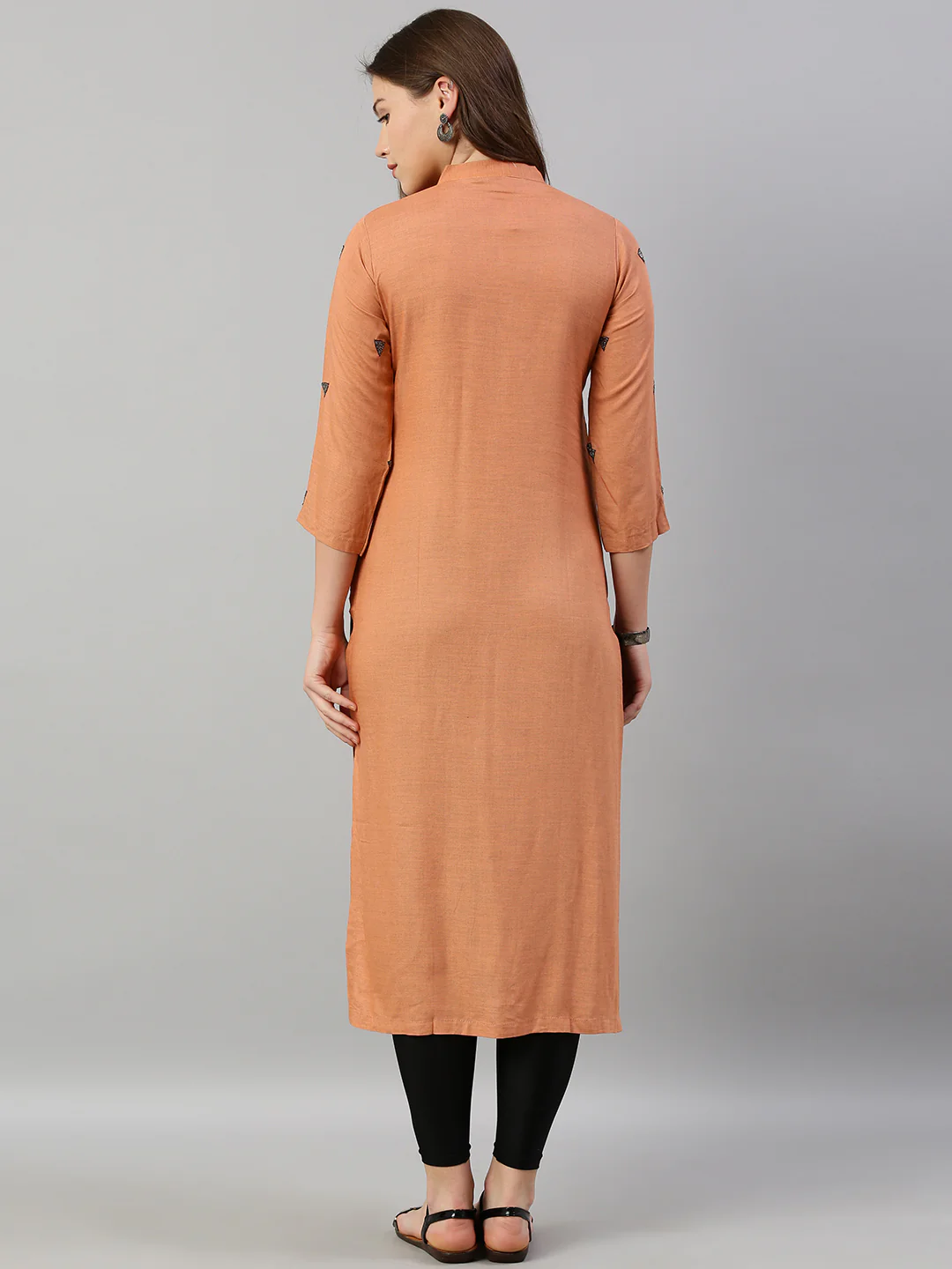 Neerus Women Rust Orange Embroidered Straight Kurta - Image 5