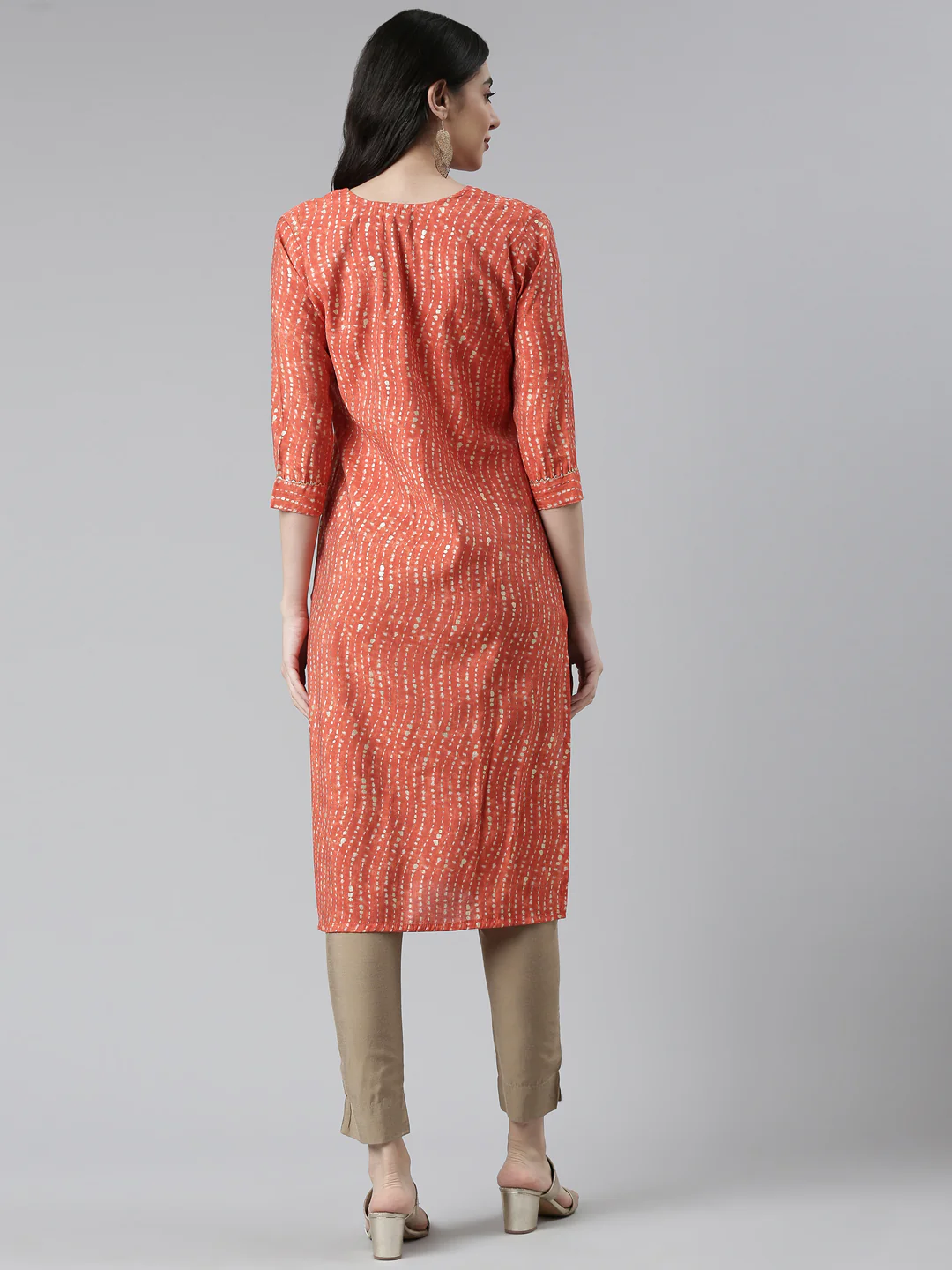 Neerus Women Rust Printed Chanderi Silk Kurta - Image 3