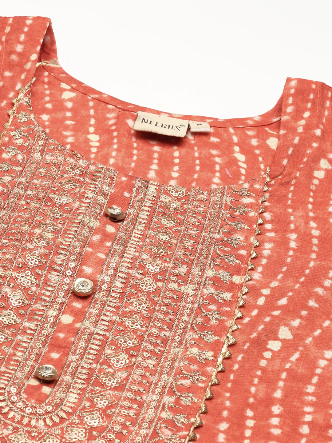 Neerus Women Rust Printed Chanderi Silk Kurta - Image 4