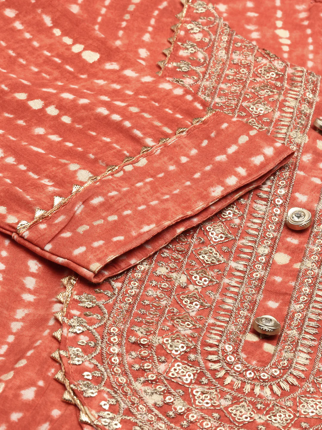 Neerus Women Rust Printed Chanderi Silk Kurta - Image 5