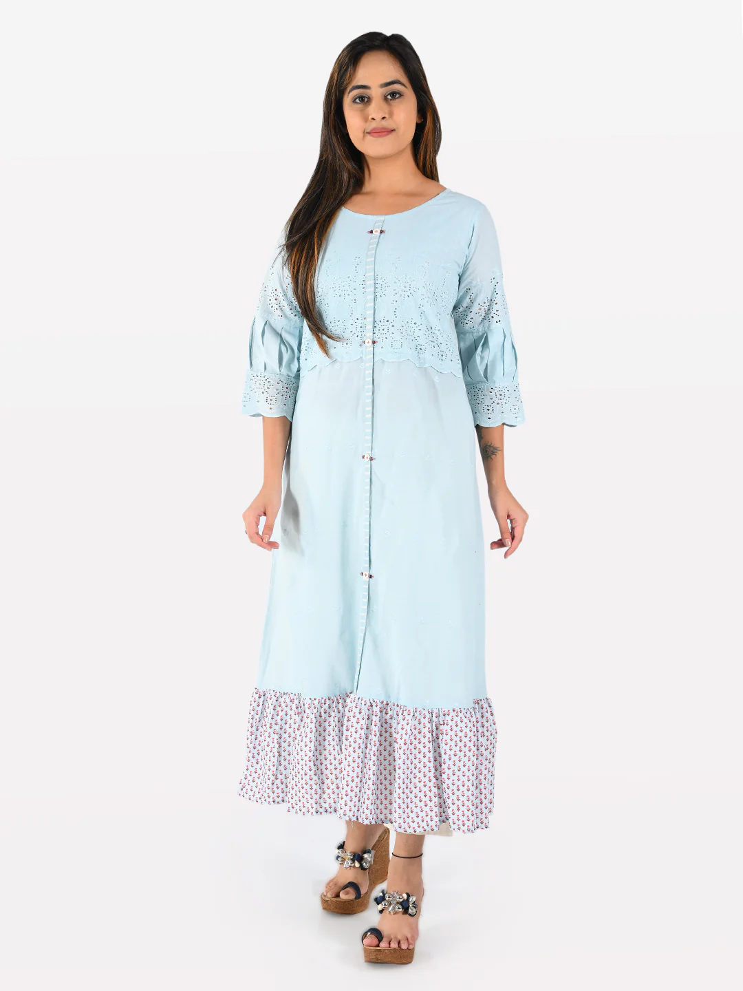 Neerus Women Sea Green Color Cotton Fabric Tunic "48"