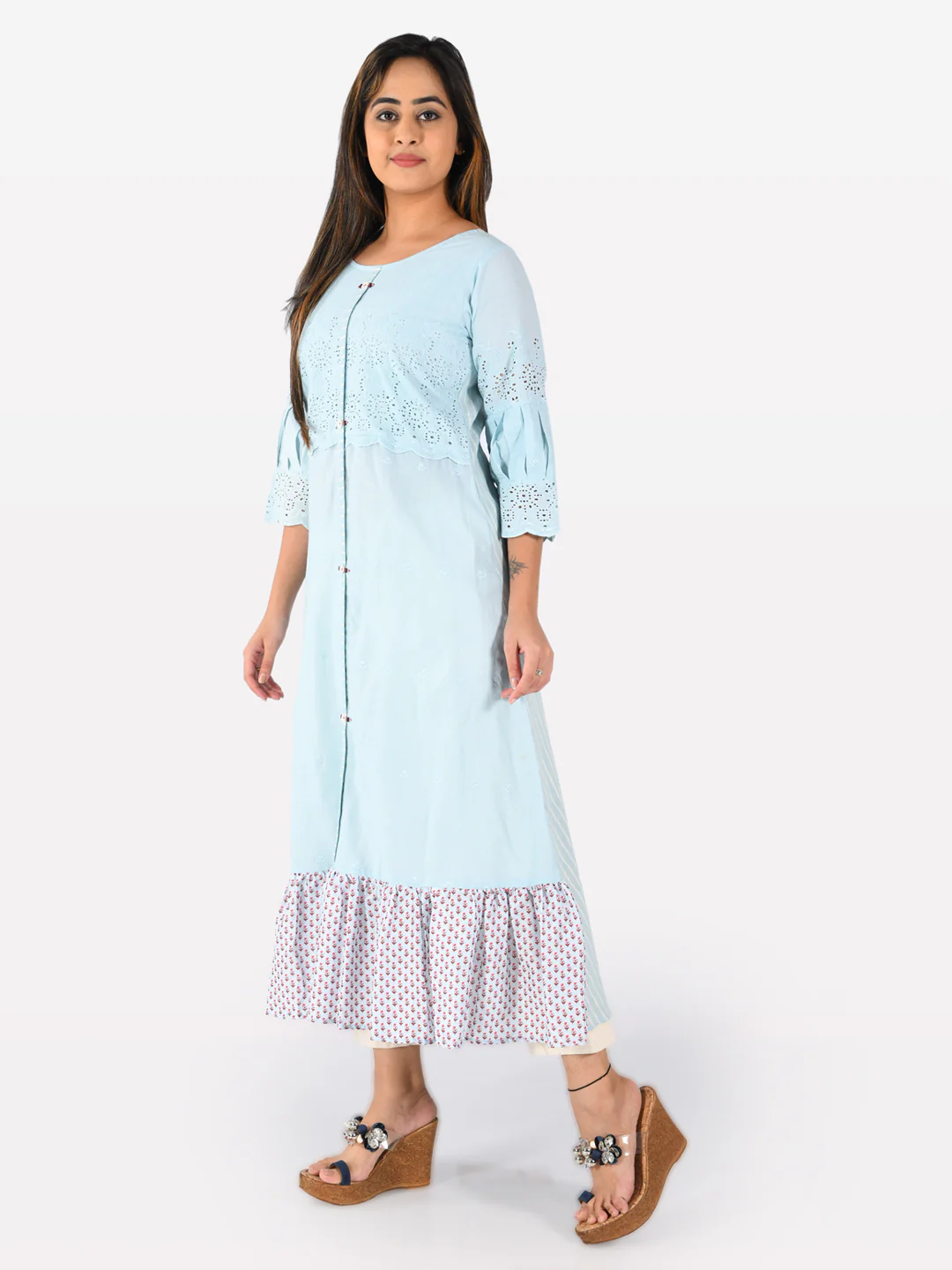 Neerus Women Sea Green Color Cotton Fabric Tunic "48" - Image 4
