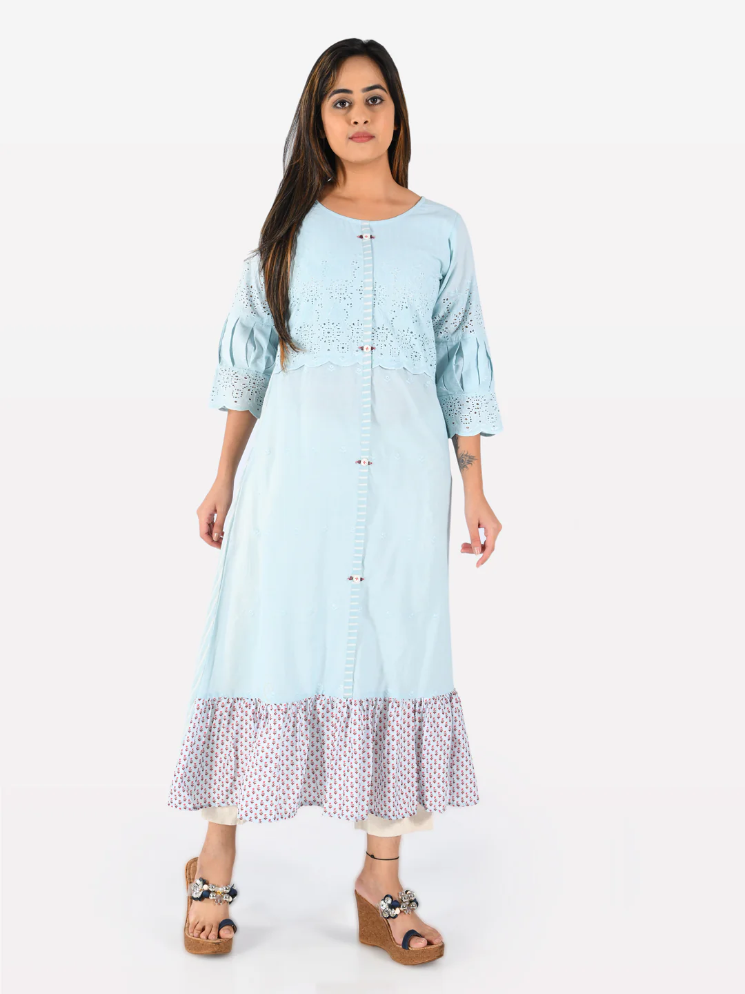 Neerus Women Sea Green Color Cotton Fabric Tunic "48" - Image 5