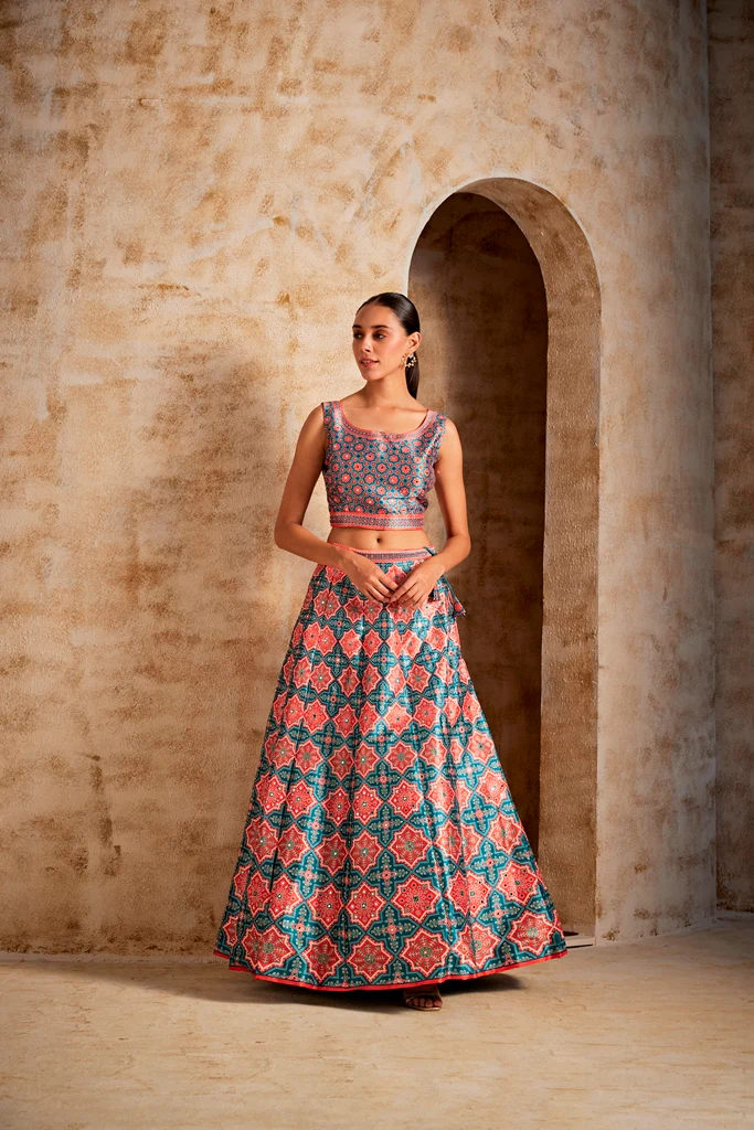 Neerus Women Sea Green Color Ghagra Set