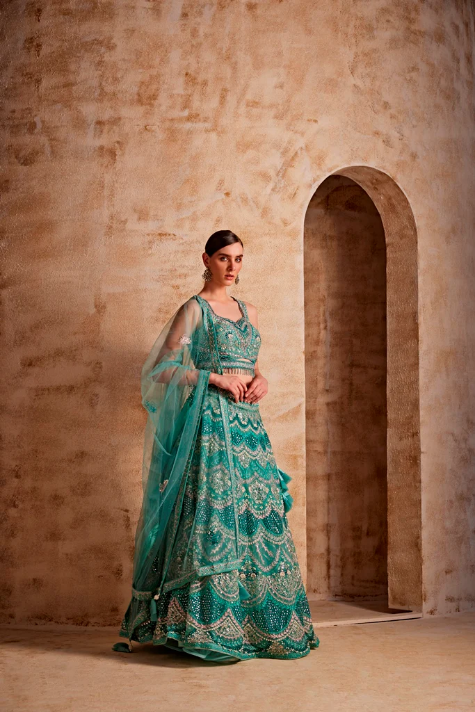 Neerus Women Sea Green Color Nett Fabric Ghagra Set - Image 3
