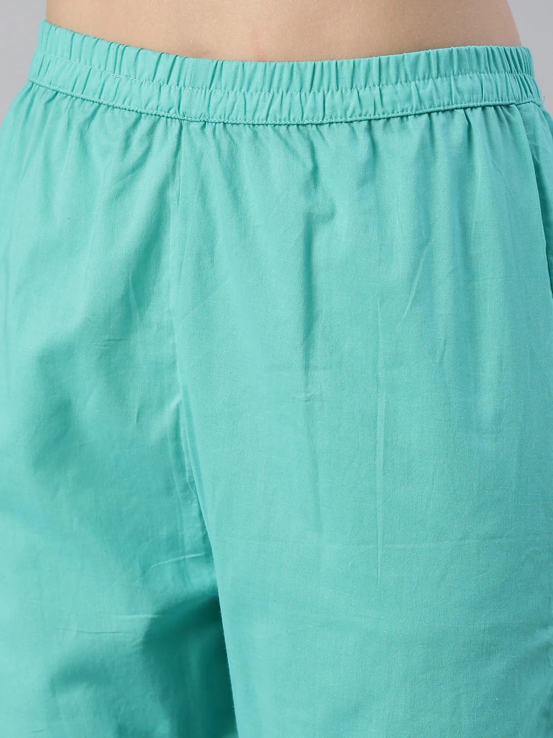 Neerus Women Sea Green Solid Calf Length Kurta And Trousers With Dupatta - Image 6