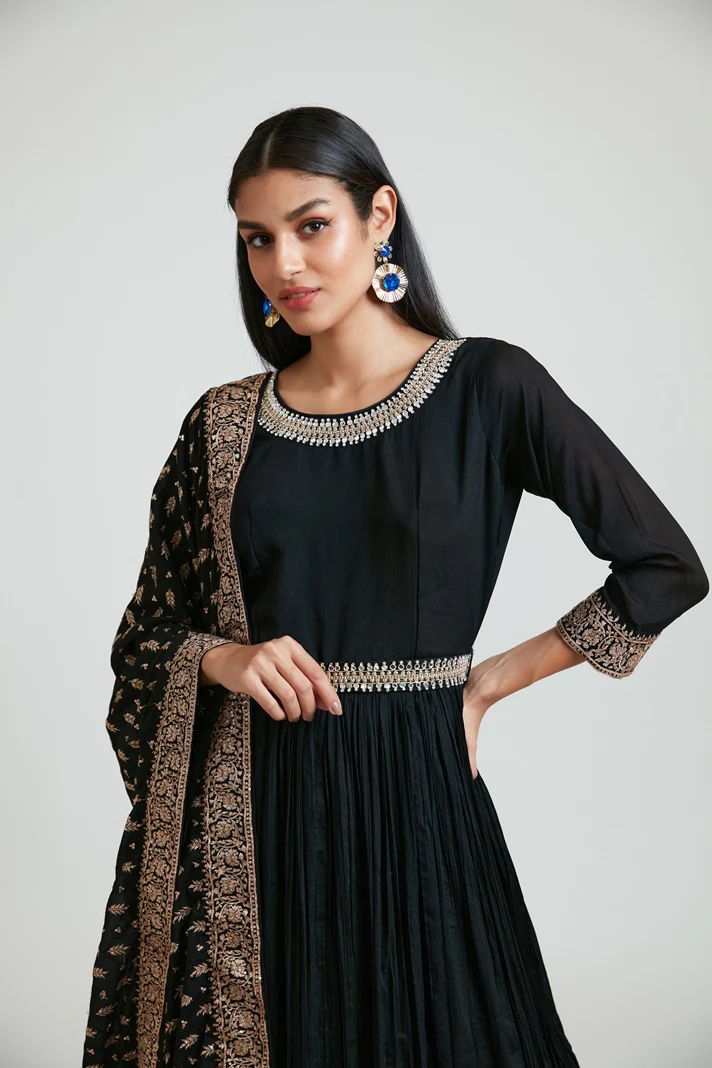 Neerus Women Silk Black Dress - Image 3