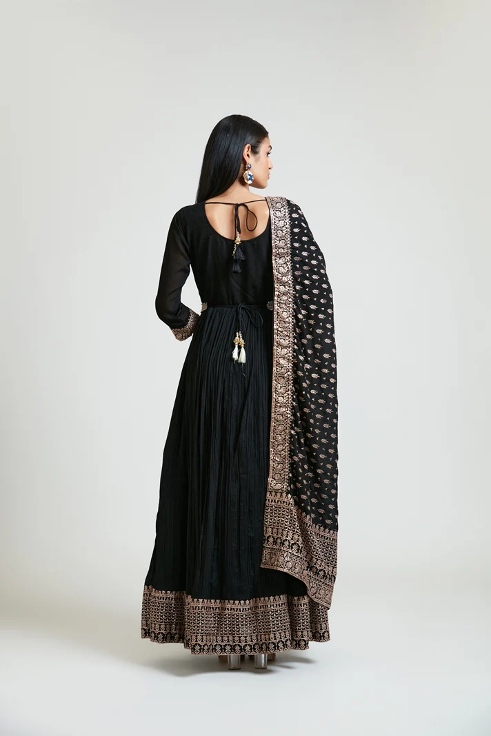 Neerus Women Silk Black Dress - Image 4