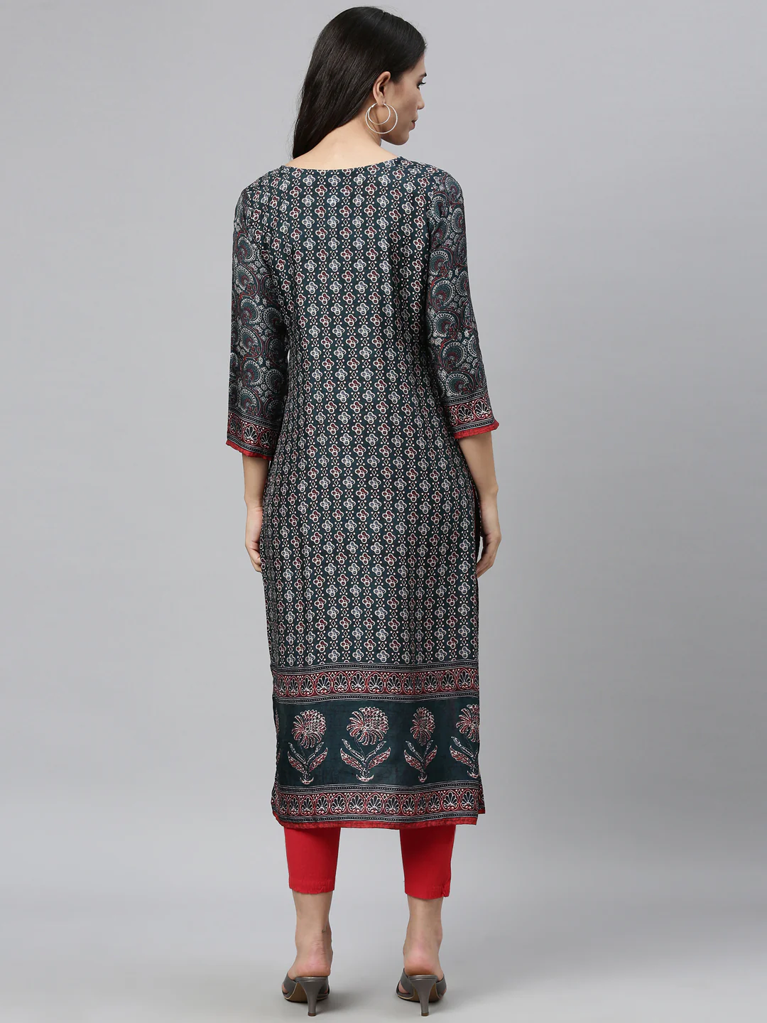 Neerus Women Teal Green Ethnic Motifs Printed Kurta - Image 4