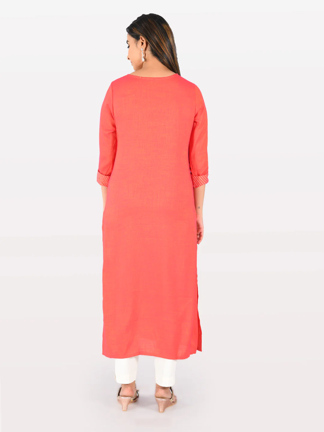 Neerus Women Tomato Color Slub Rayon Fabric Tunic "48" - Image 2